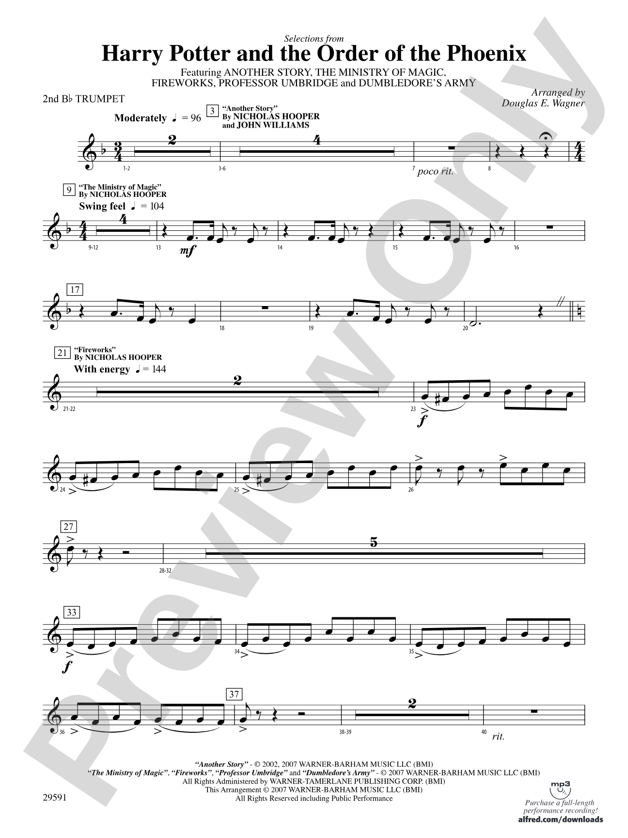 Harry Potter and the Order of the Phoenix, Selections From: 2nd B-flat Trumpet