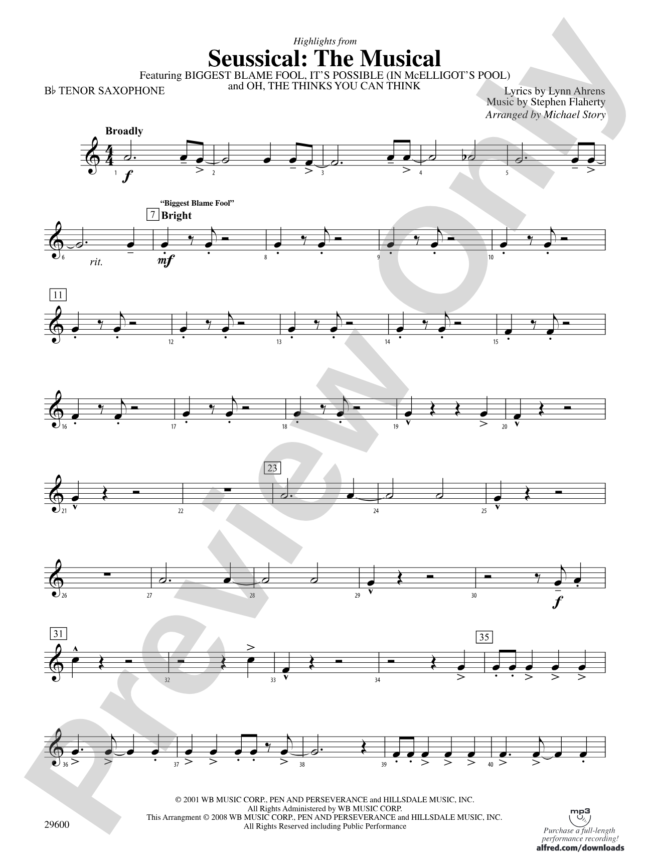 Seussical: The Musical: B-flat Tenor Saxophone