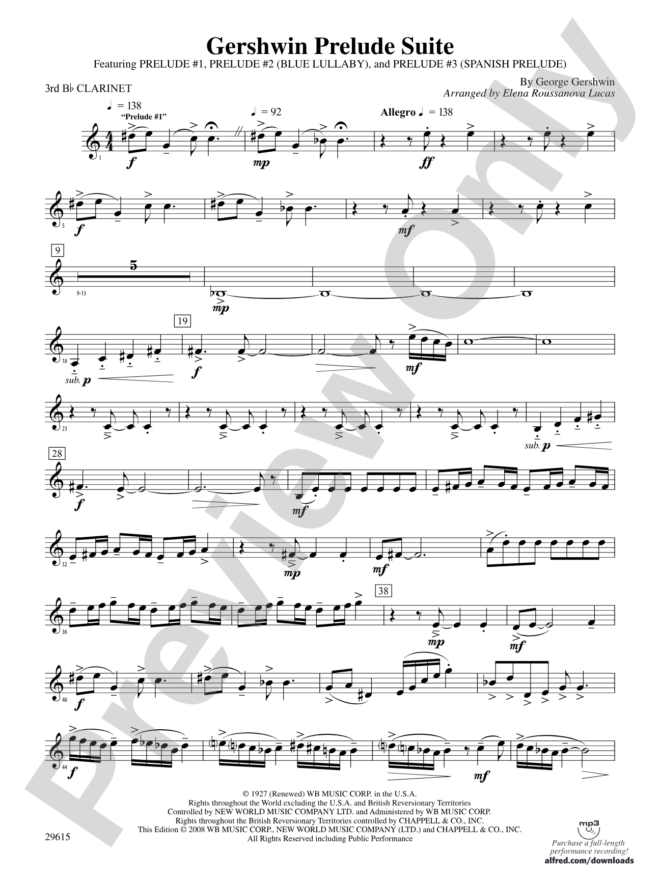Gershwin Prelude Suite: 3rd B-flat Clarinet