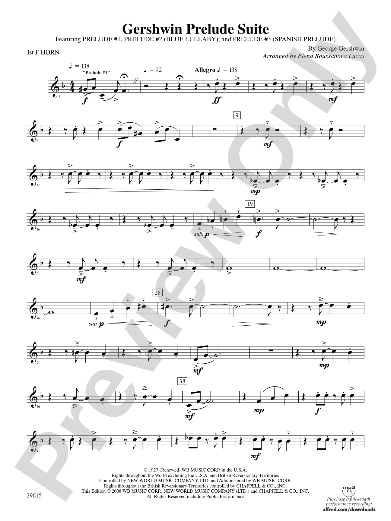 Gershwin Prelude Suite: 1st F Horn