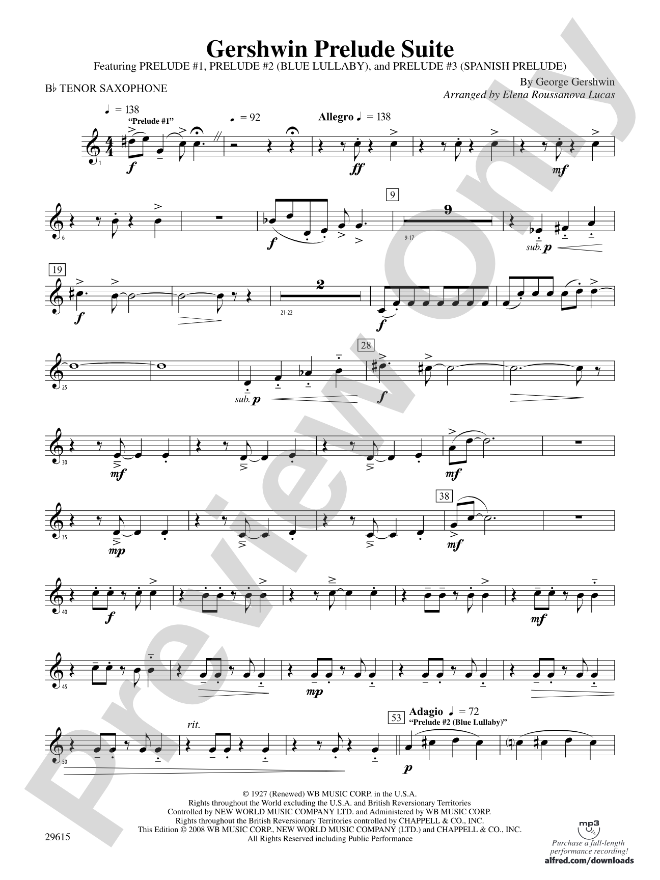Gershwin Prelude Suite: B-flat Tenor Saxophone