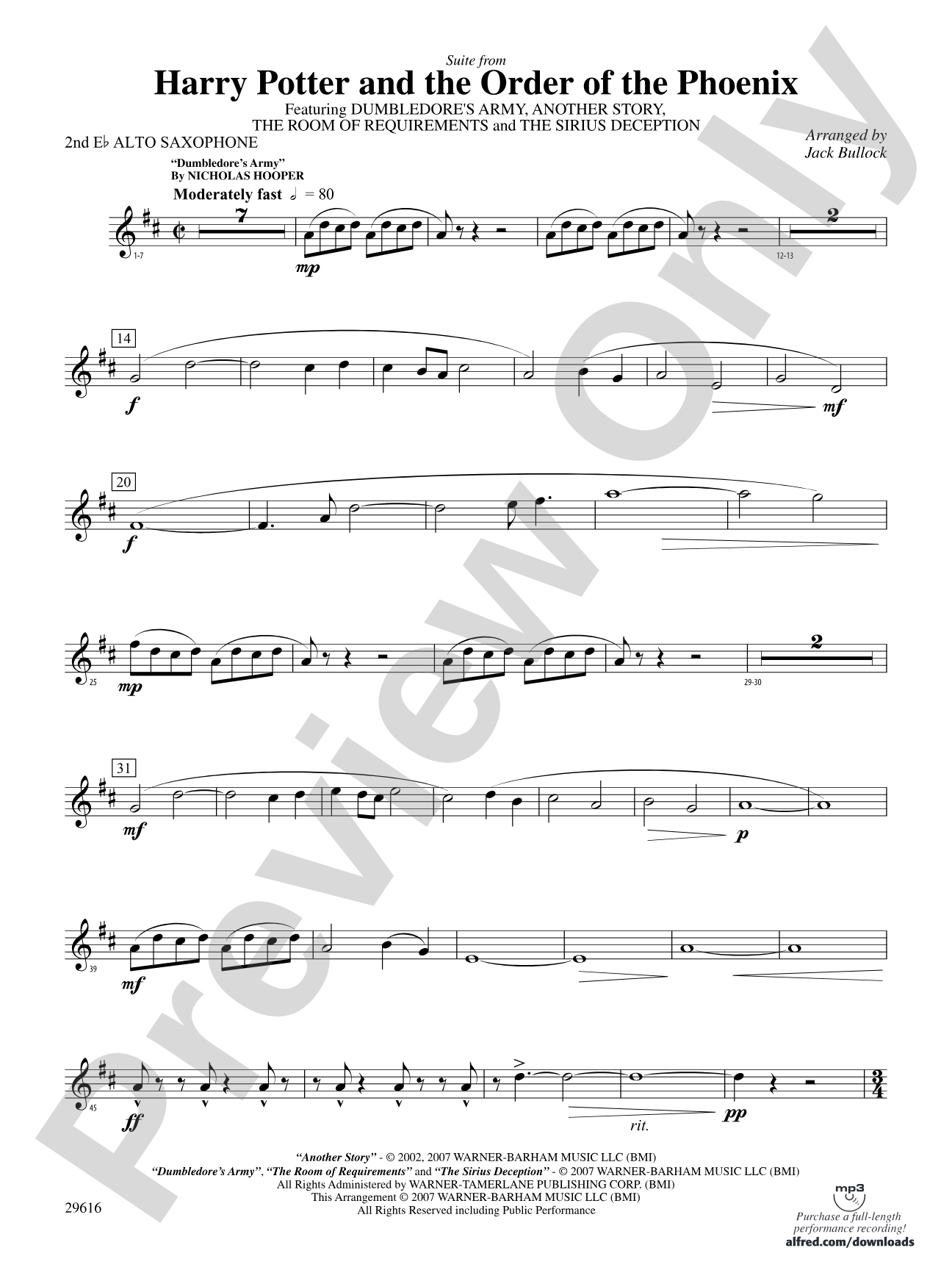 Harry Potter and the Order of the Phoenix, Suite from: 2nd E-flat Alto Saxophone