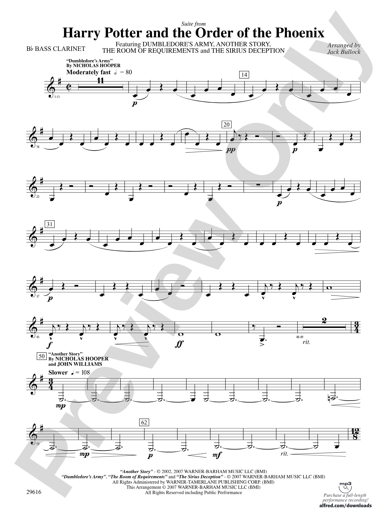 Harry Potter and the Order of the Phoenix, Suite from: B-flat Bass Clarinet