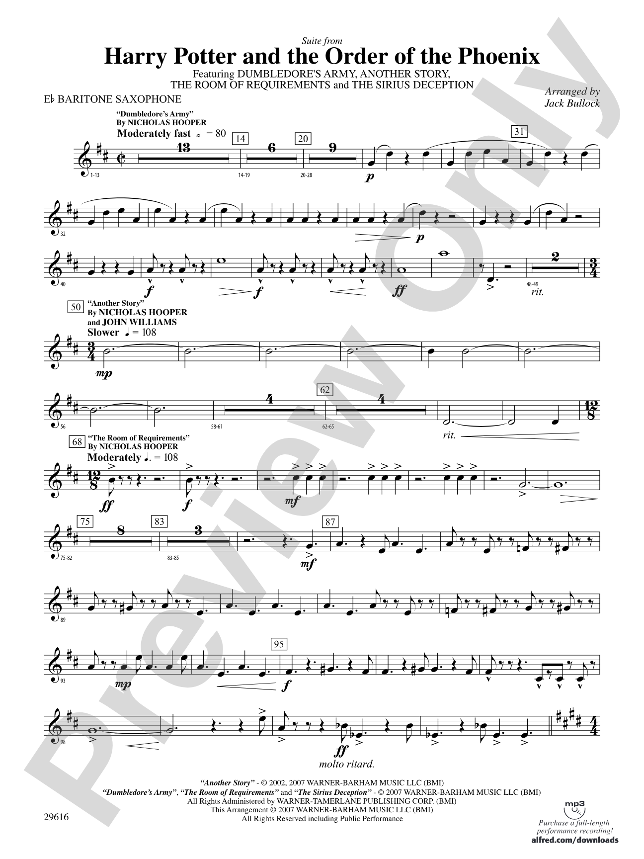 Harry Potter and the Order of the Phoenix, Suite from: E-flat Baritone Saxophone