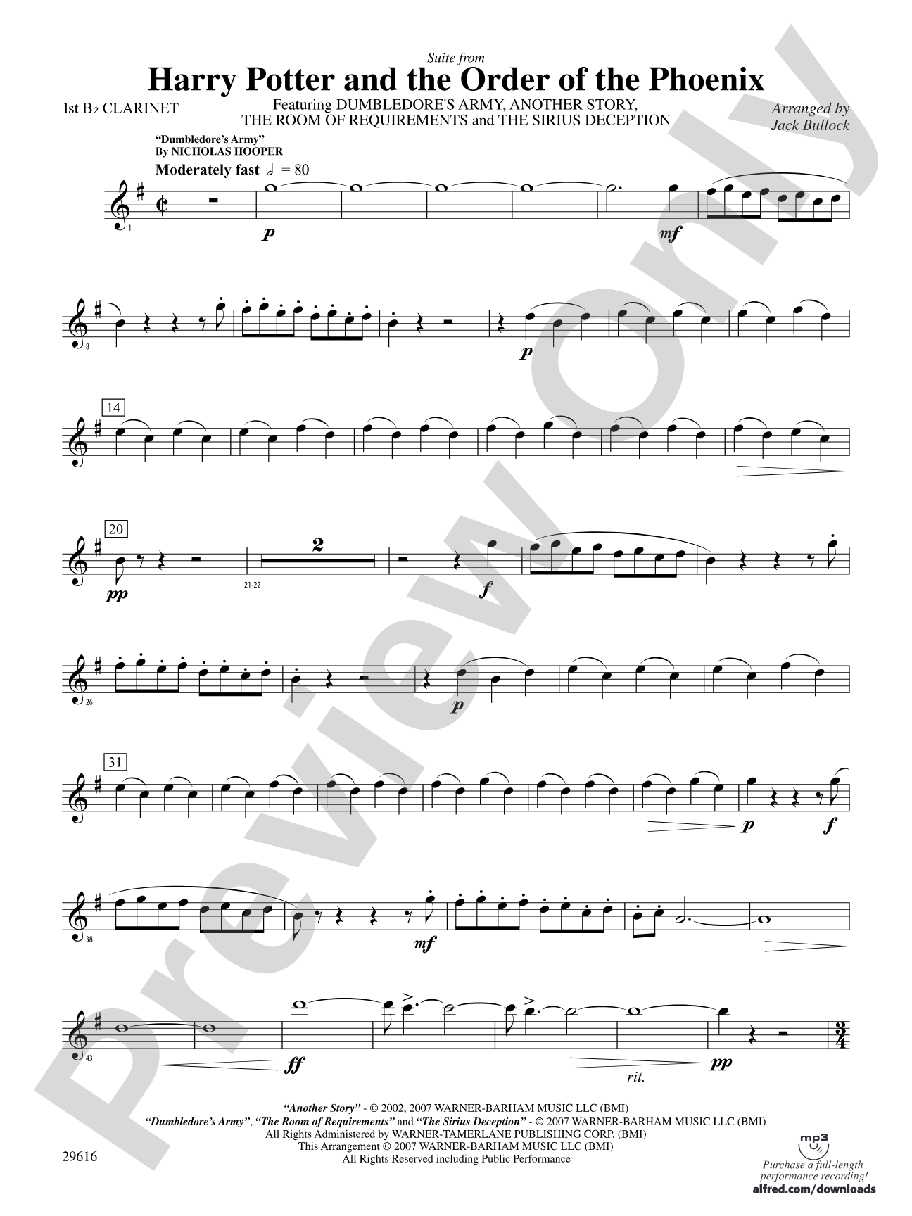 Harry Potter and the Order of the Phoenix, Suite from: 1st B-flat Clarinet