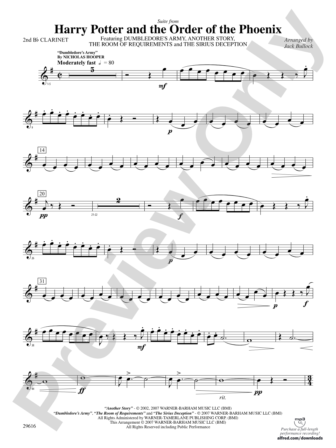 Harry Potter and the Order of the Phoenix, Suite from: 2nd B-flat Clarinet