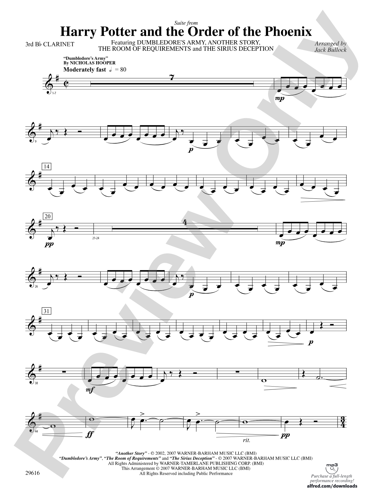 Harry Potter and the Order of the Phoenix, Suite from: 3rd B-flat Clarinet