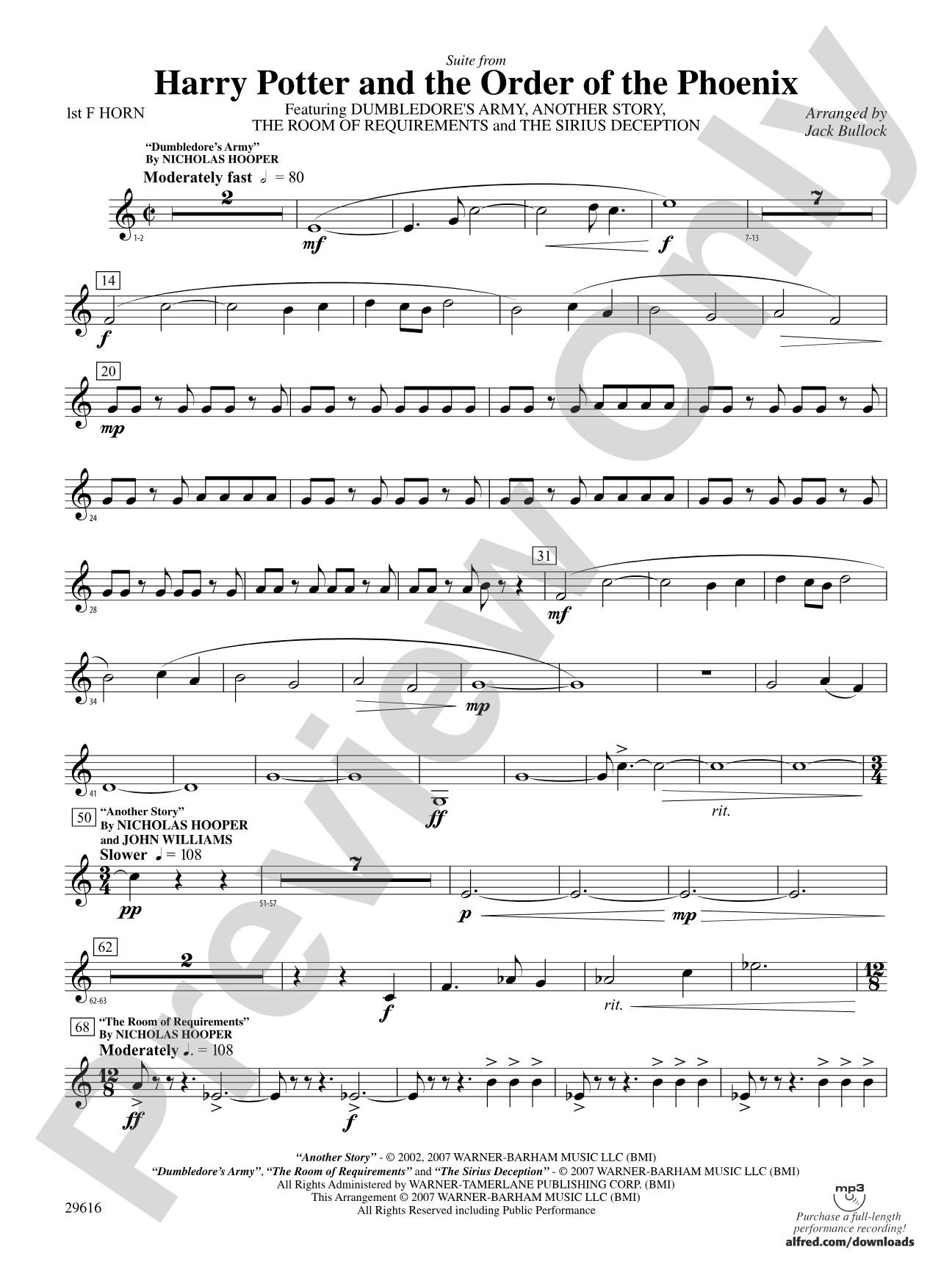 Harry Potter and the Order of the Phoenix, Suite from: 1st F Horn