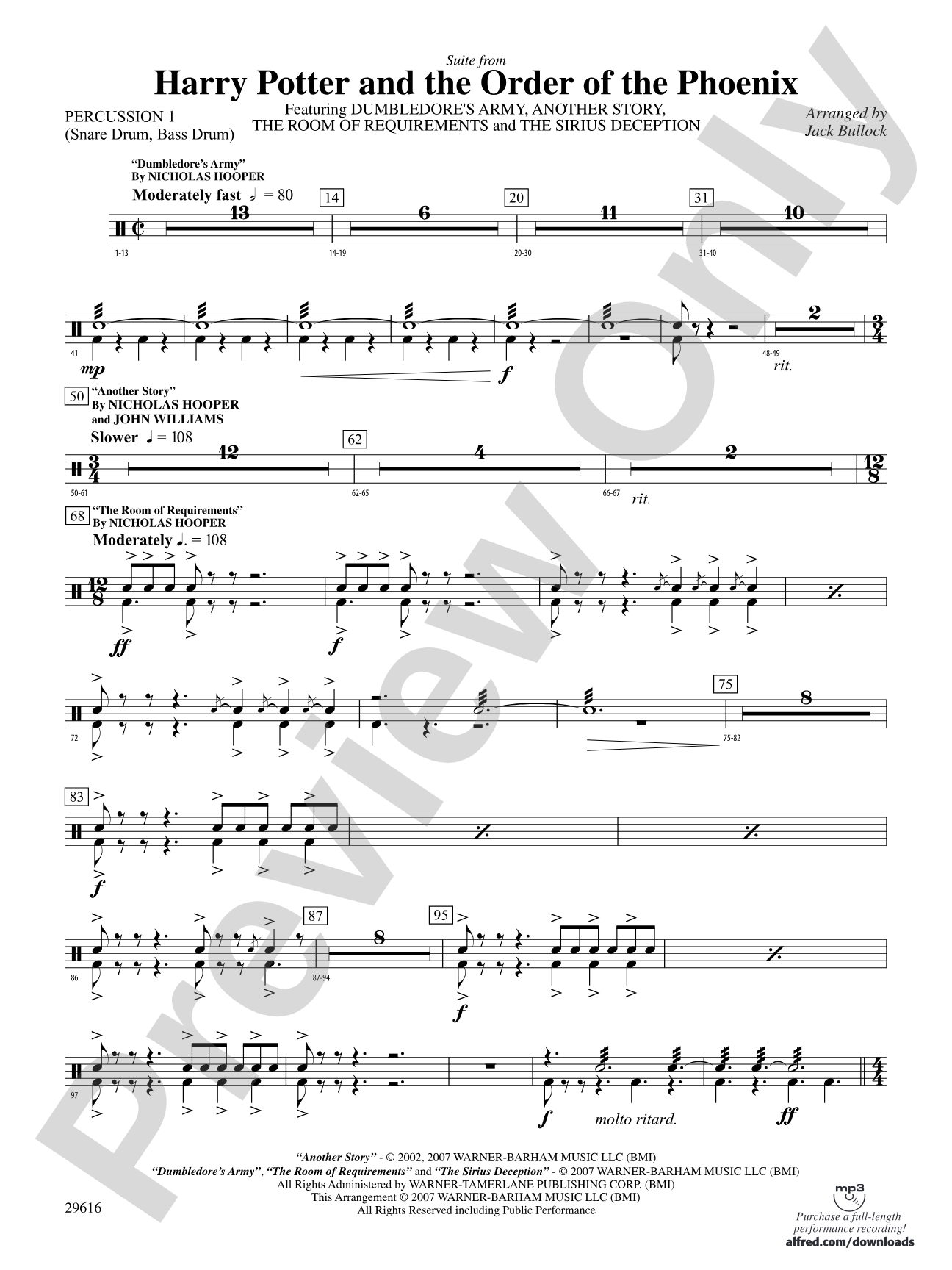 Harry Potter and the Order of the Phoenix, Suite from: 1st Percussion