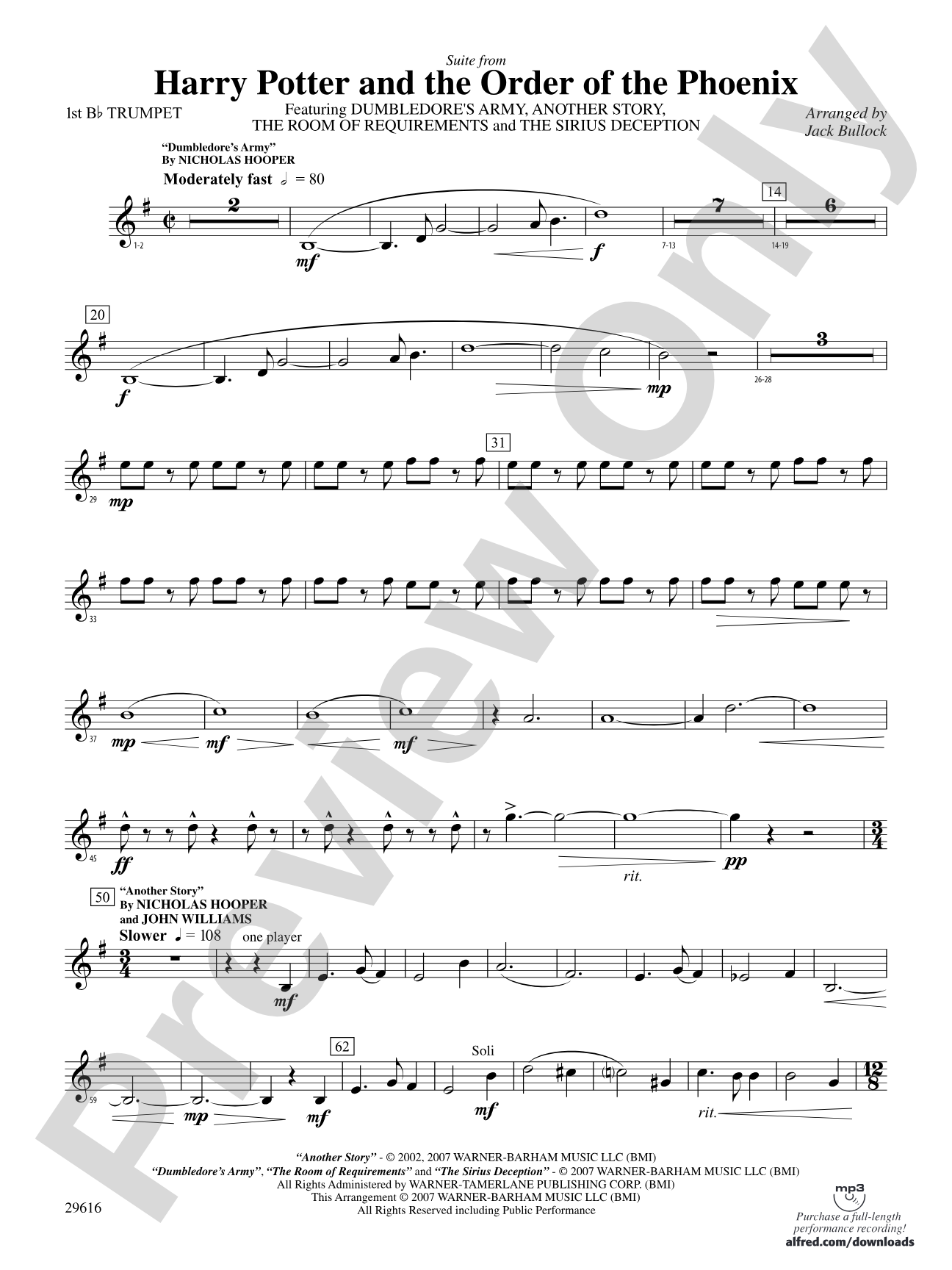 Harry Potter and the Order of the Phoenix, Suite from: 1st B-flat Trumpet