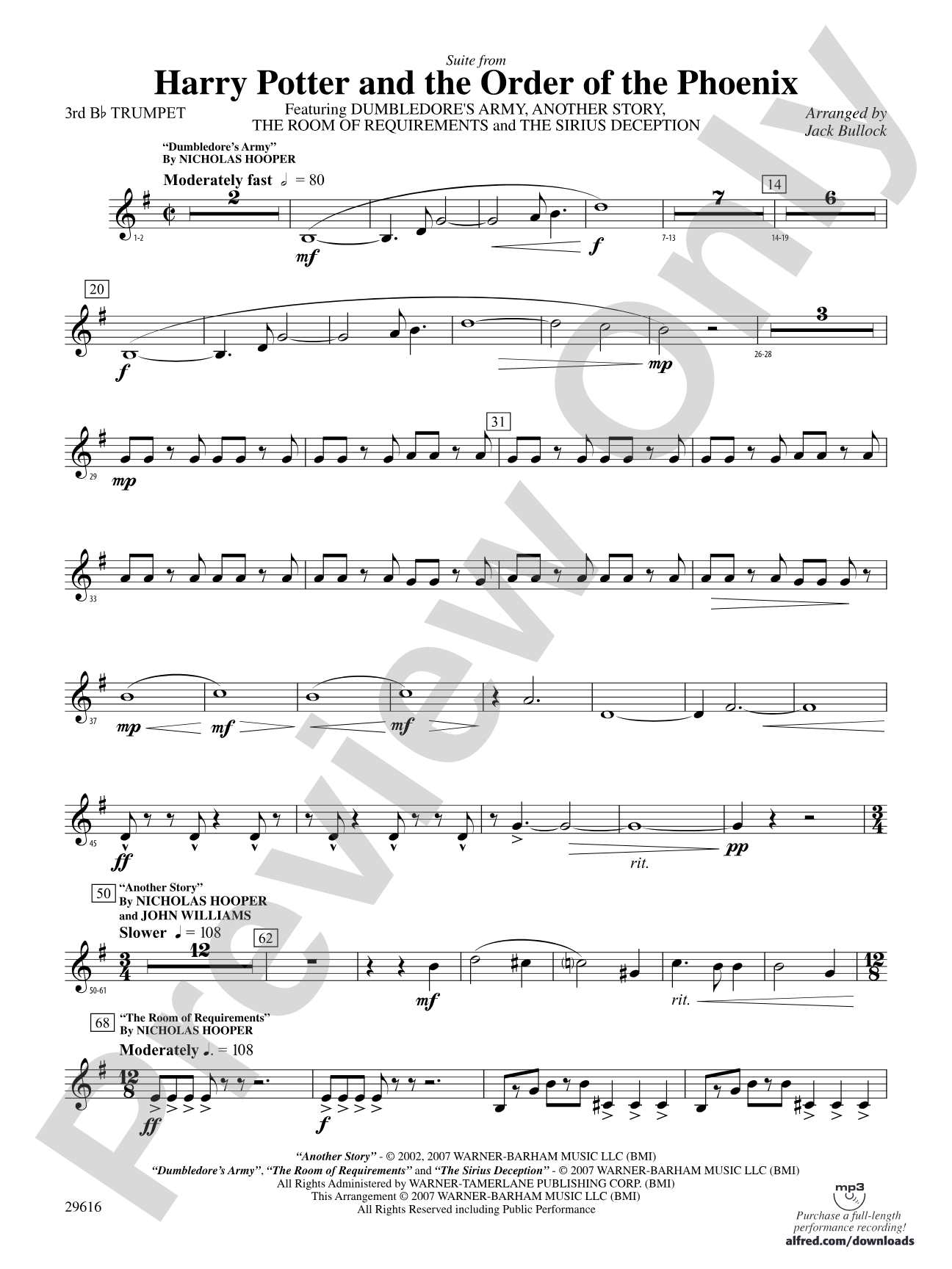 Harry Potter and the Order of the Phoenix, Suite from: 3rd B-flat Trumpet