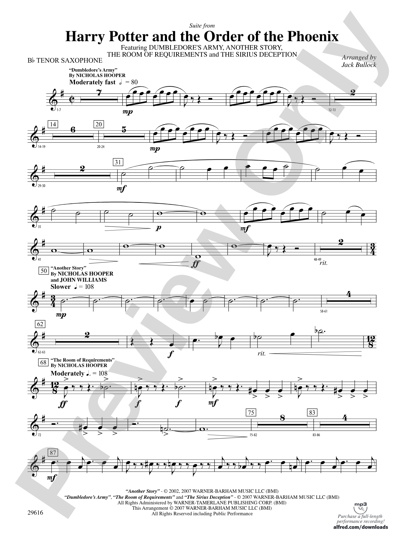 Harry Potter and the Order of the Phoenix, Suite from: B-flat Tenor Saxophone