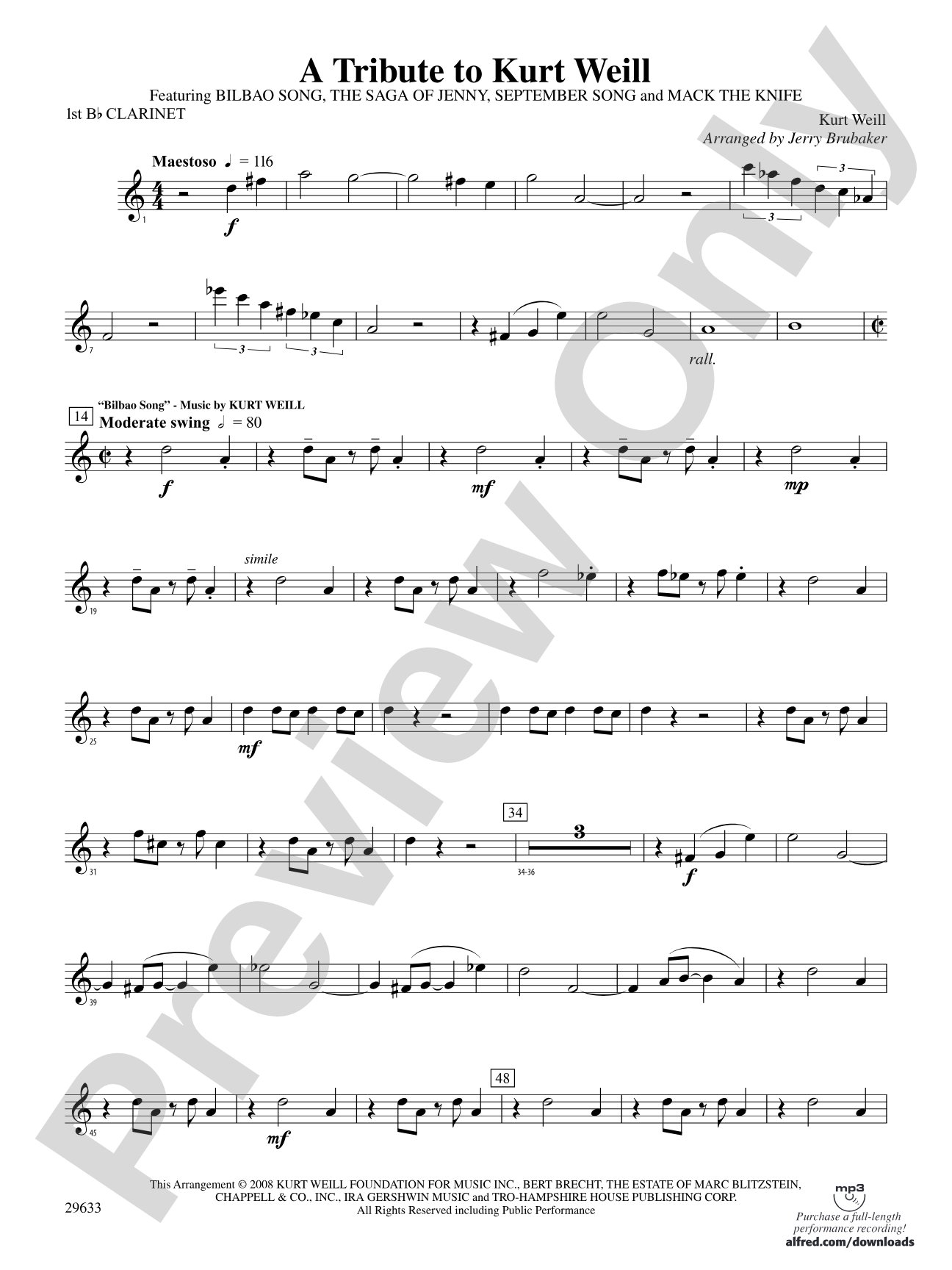 A Tribute to Kurt Weill: 1st B-flat Clarinet