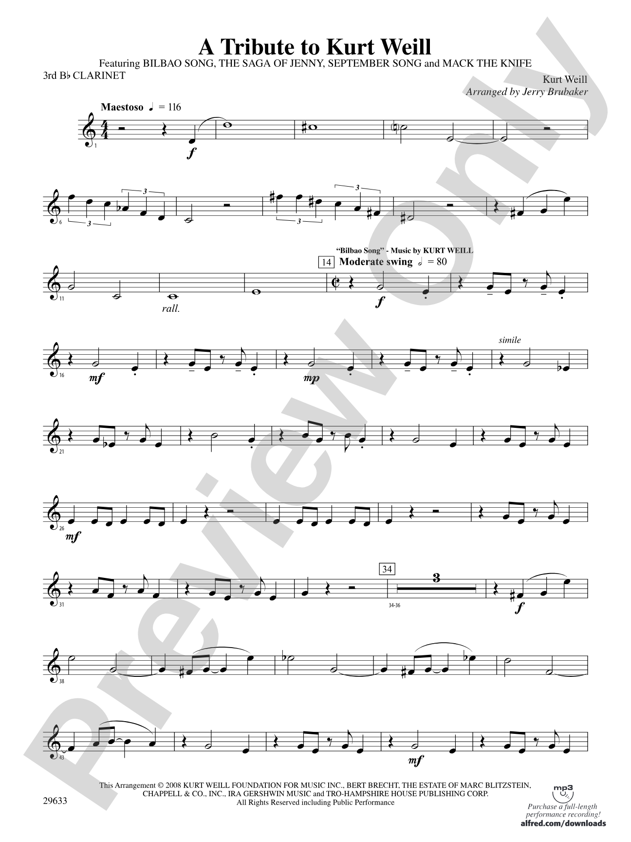 A Tribute to Kurt Weill: 3rd B-flat Clarinet