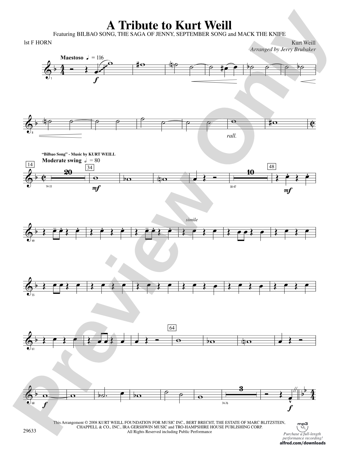 A Tribute to Kurt Weill: 1st F Horn