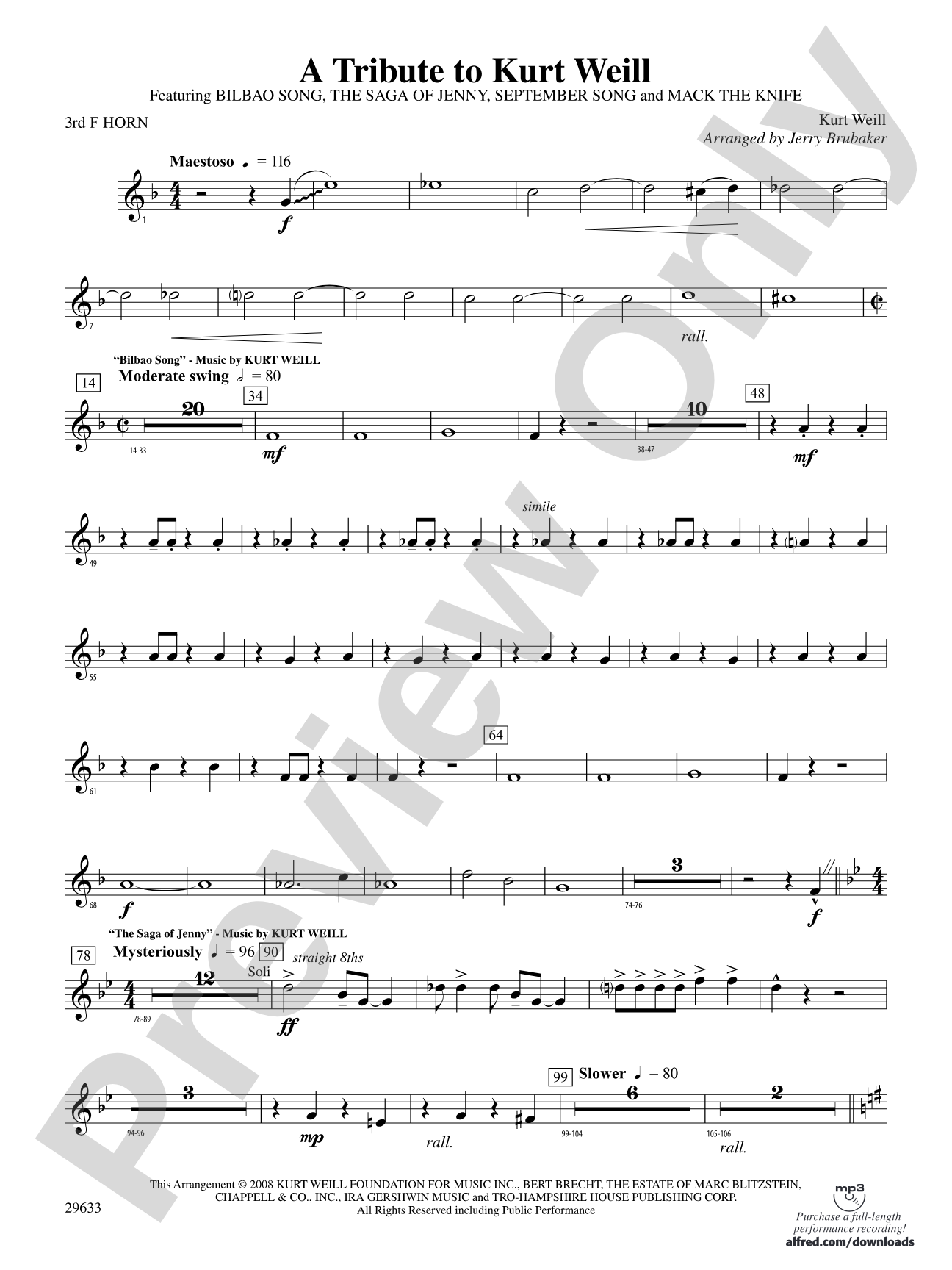 A Tribute to Kurt Weill: 3rd F Horn