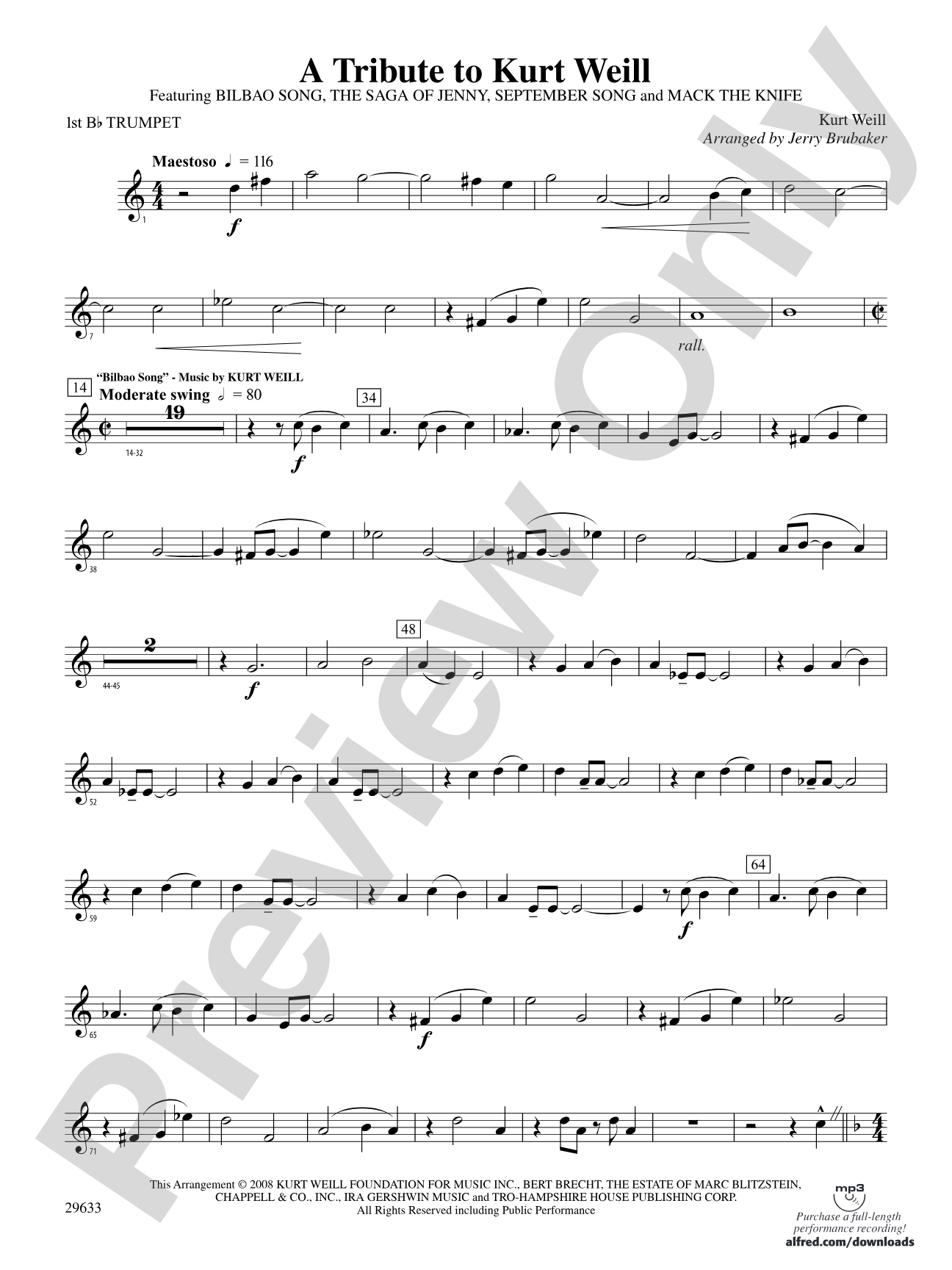 A Tribute to Kurt Weill: 1st B-flat Trumpet