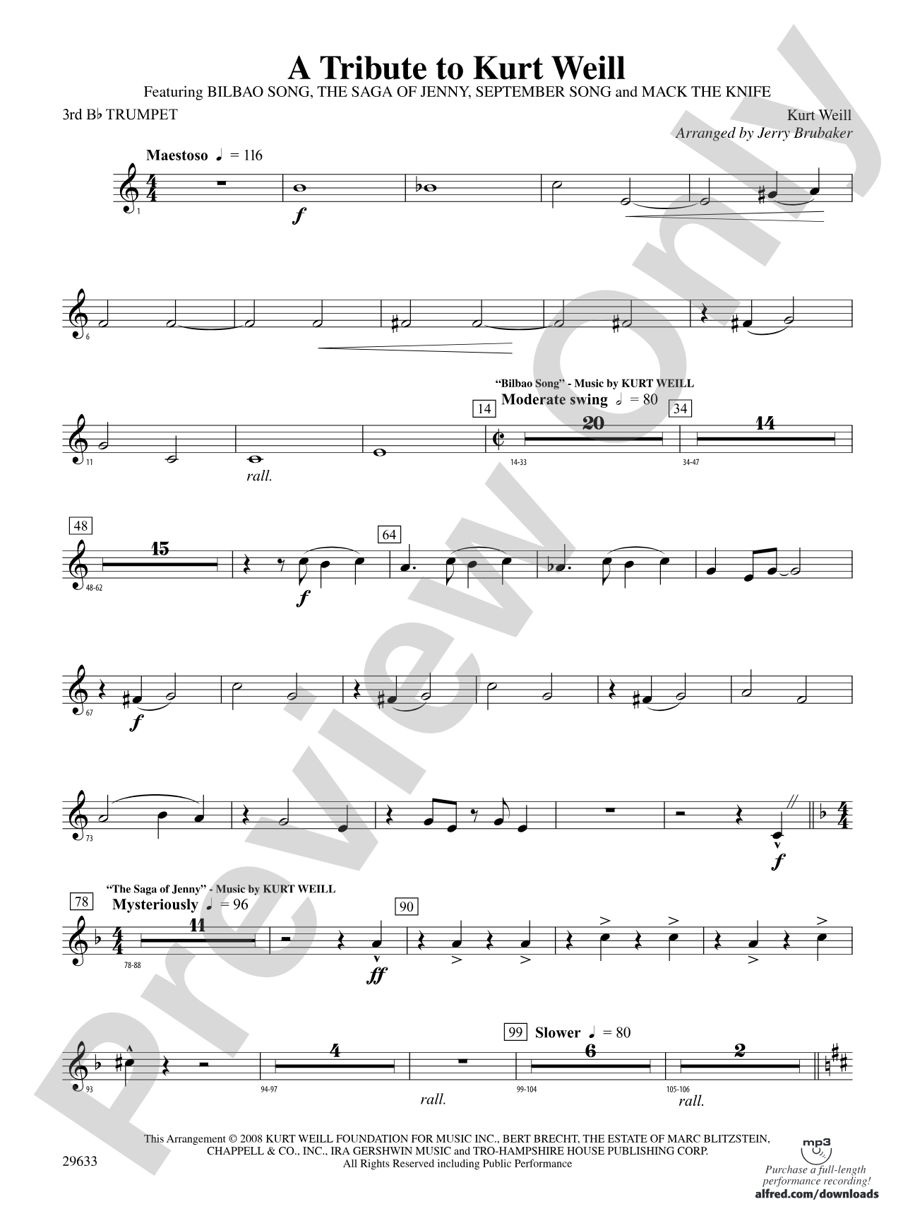 A Tribute to Kurt Weill: 3rd B-flat Trumpet