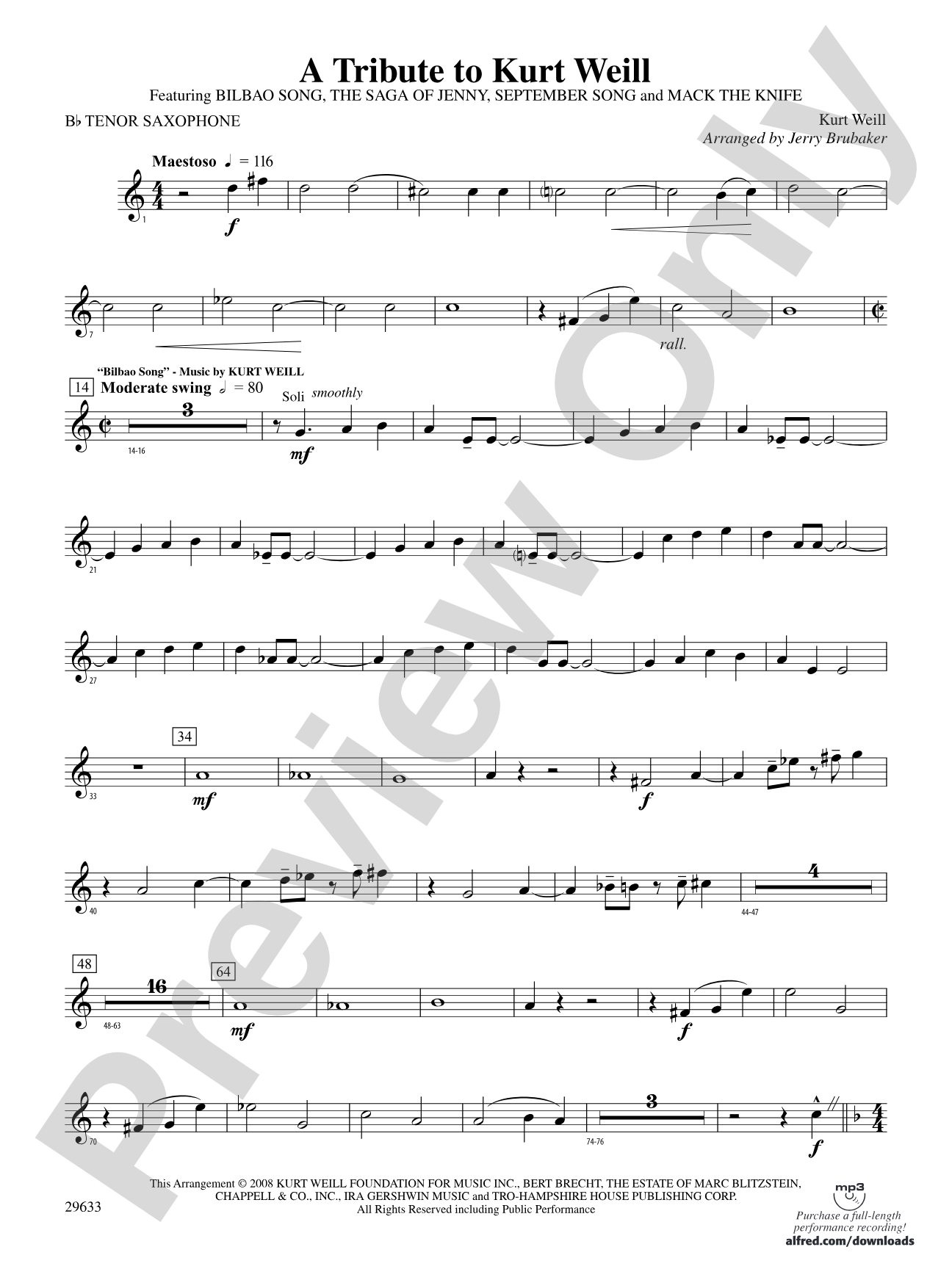 A Tribute to Kurt Weill: B-flat Tenor Saxophone