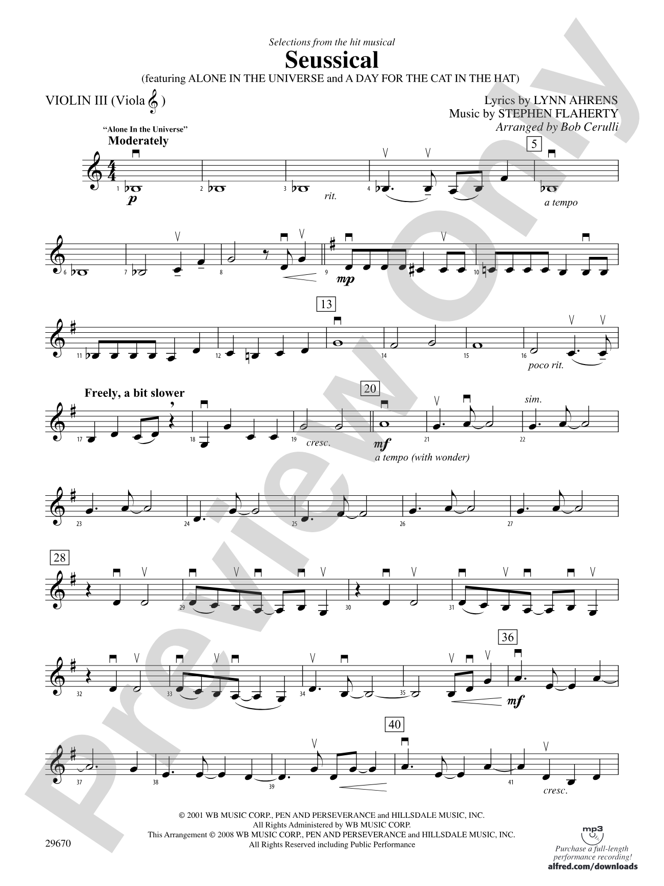 Seussical the Musical, Selections from: 3rd Violin (Viola [TC])