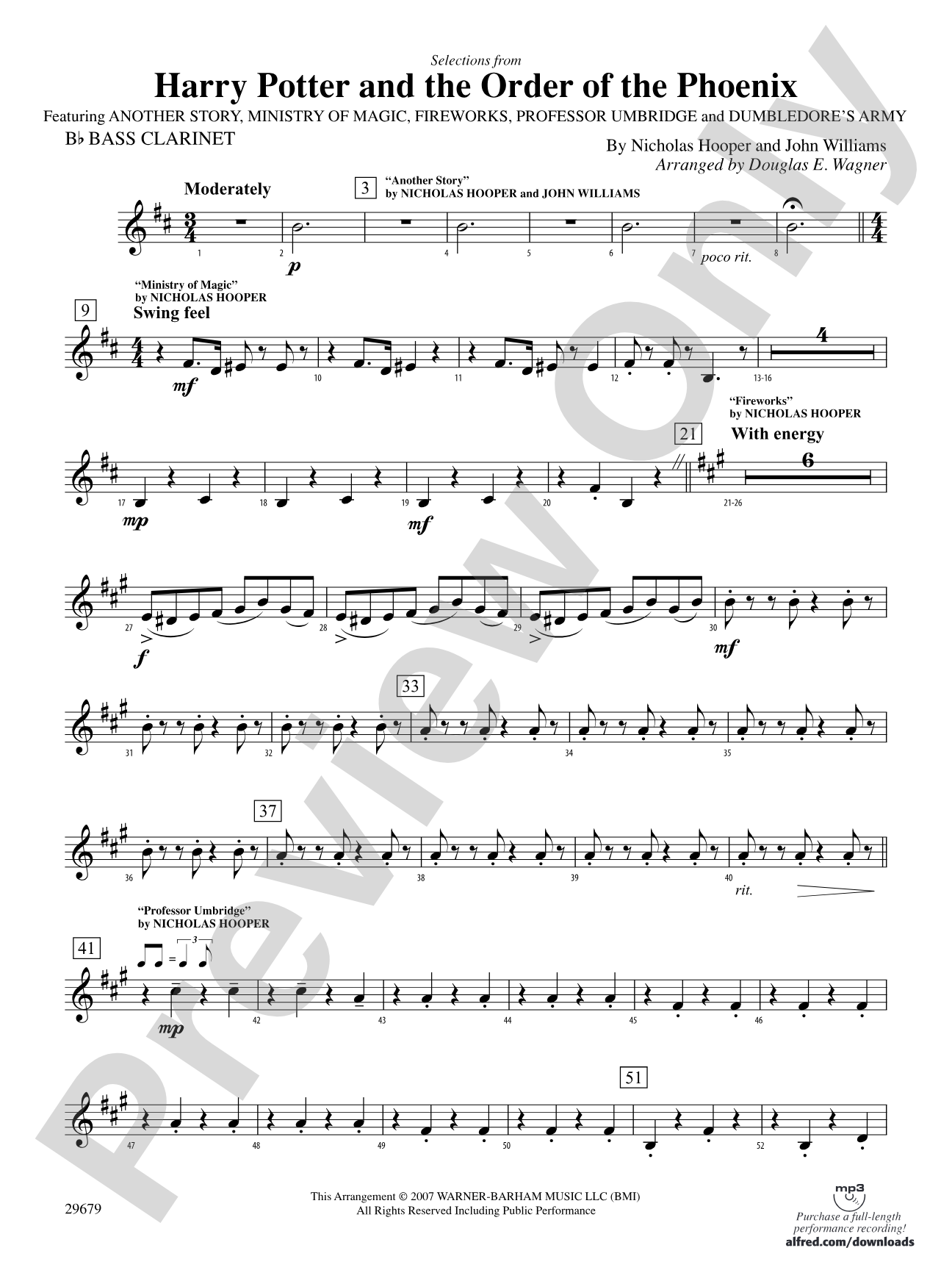 Harry Potter and the Order of the Phoenix, Selections from: B-flat Bass Clarinet