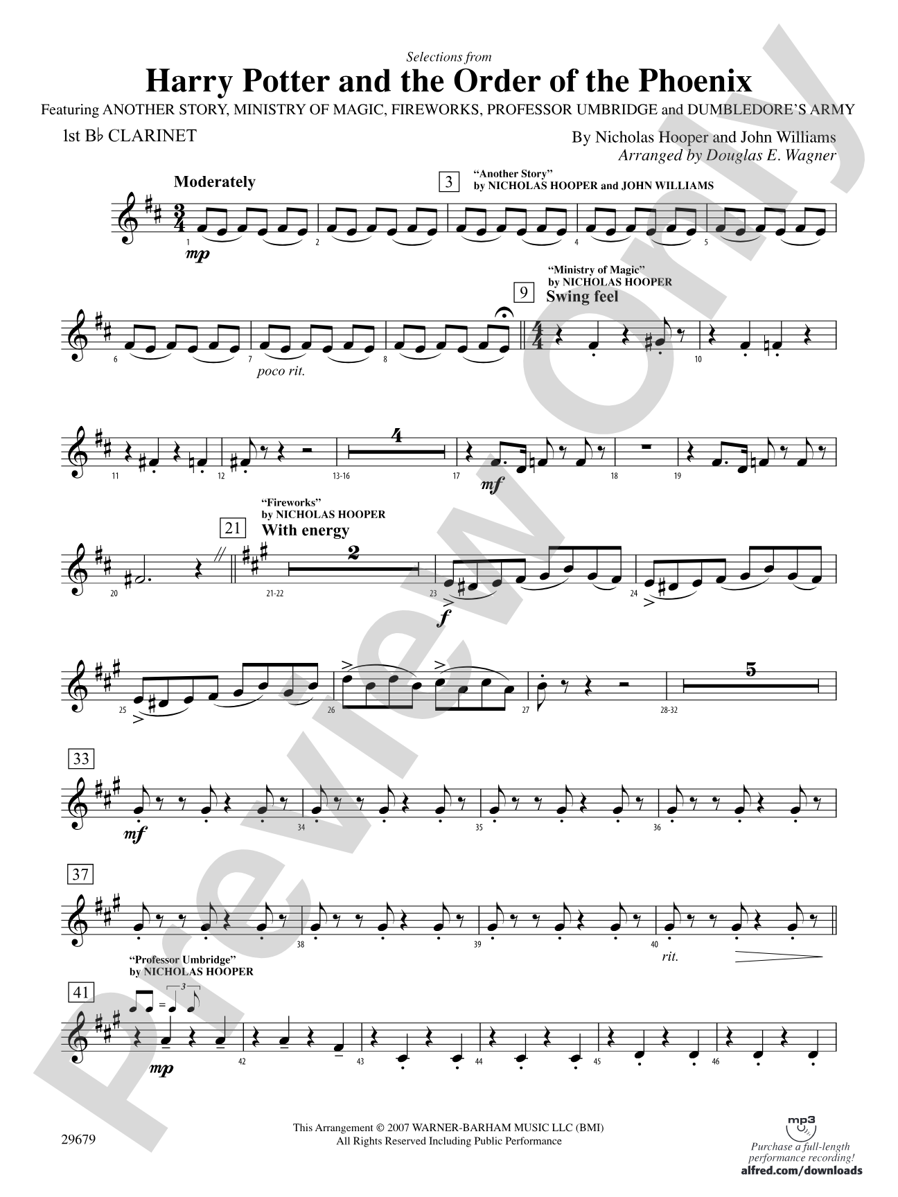 Harry Potter and the Order of the Phoenix, Selections from: 1st B-flat Clarinet