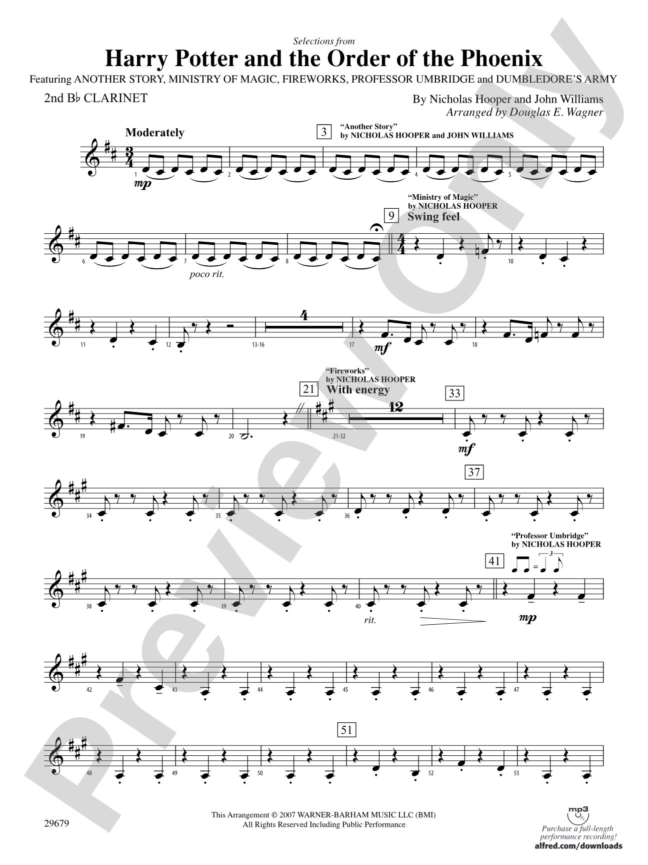 Harry Potter and the Order of the Phoenix, Selections from: 2nd B-flat Clarinet