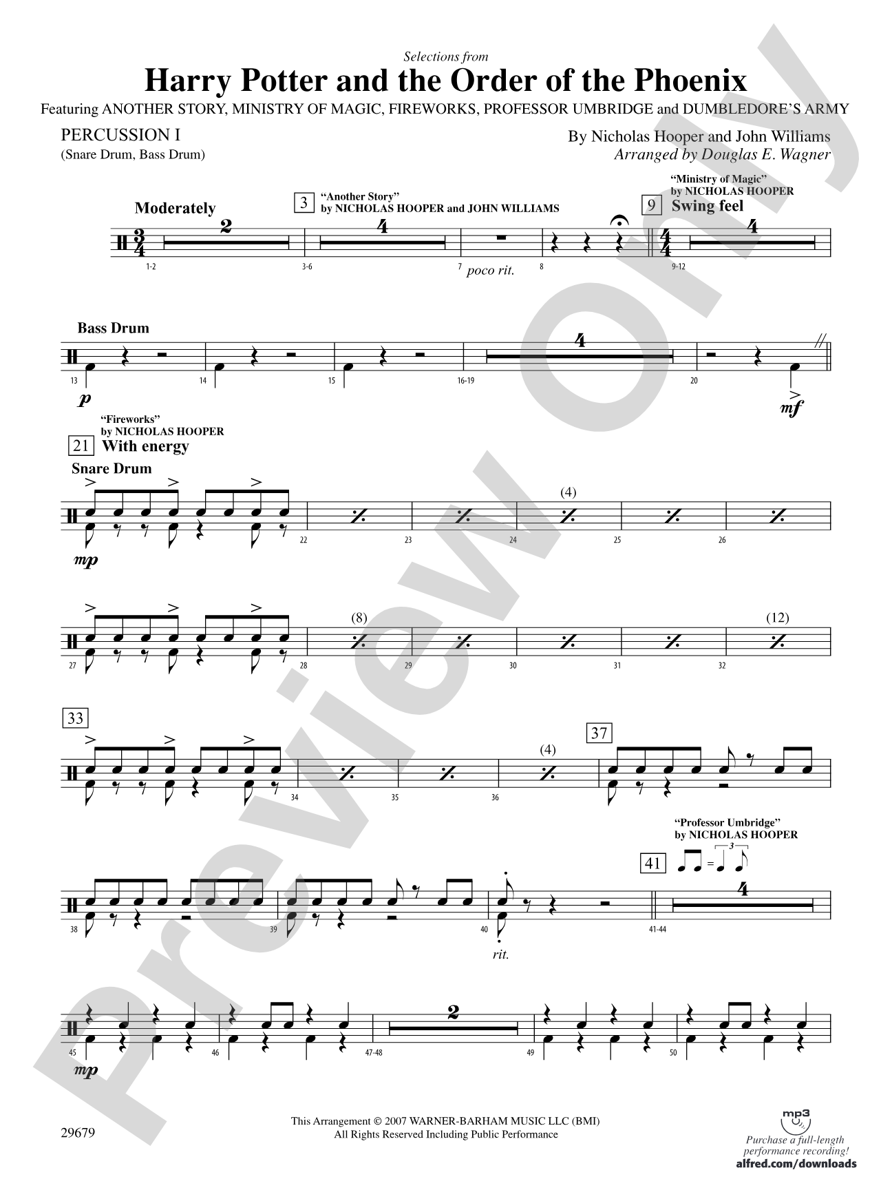 Harry Potter and the Order of the Phoenix, Selections from: 1st Percussion