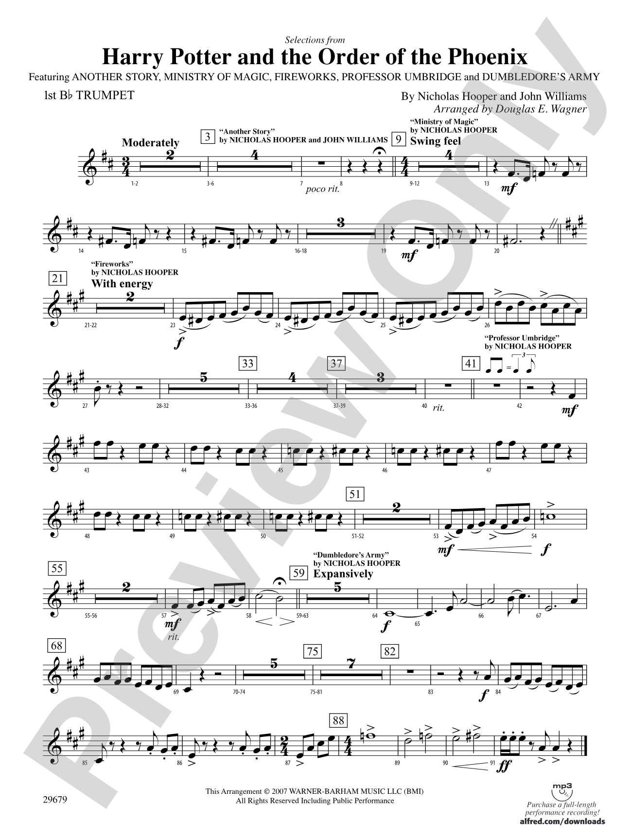 Harry Potter and the Order of the Phoenix, Selections from: 1st B-flat Trumpet