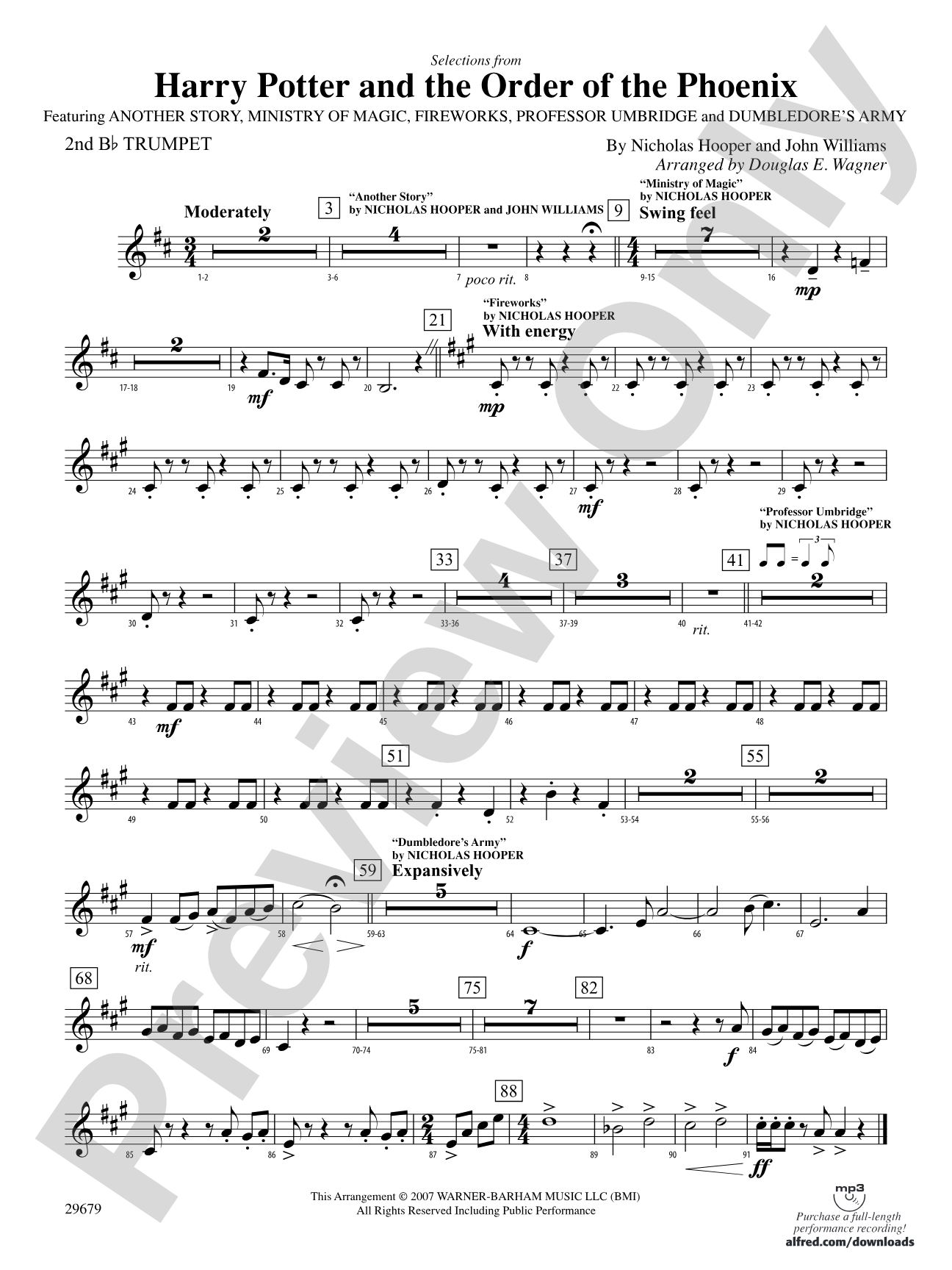 Harry Potter and the Order of the Phoenix, Selections from: 2nd B-flat Trumpet