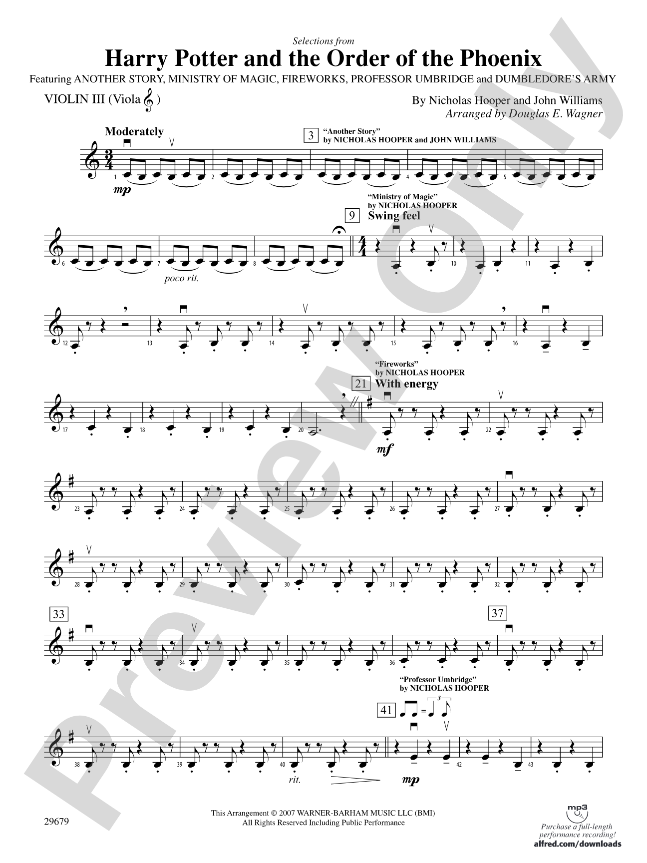 Harry Potter and the Order of the Phoenix, Selections from: 3rd Violin (Viola [TC])