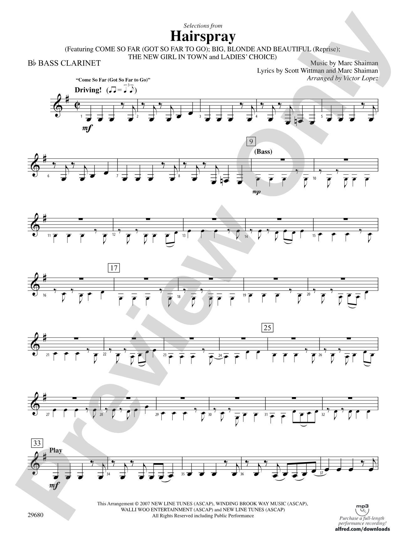 Hairspray, Selections from: B-flat Bass Clarinet