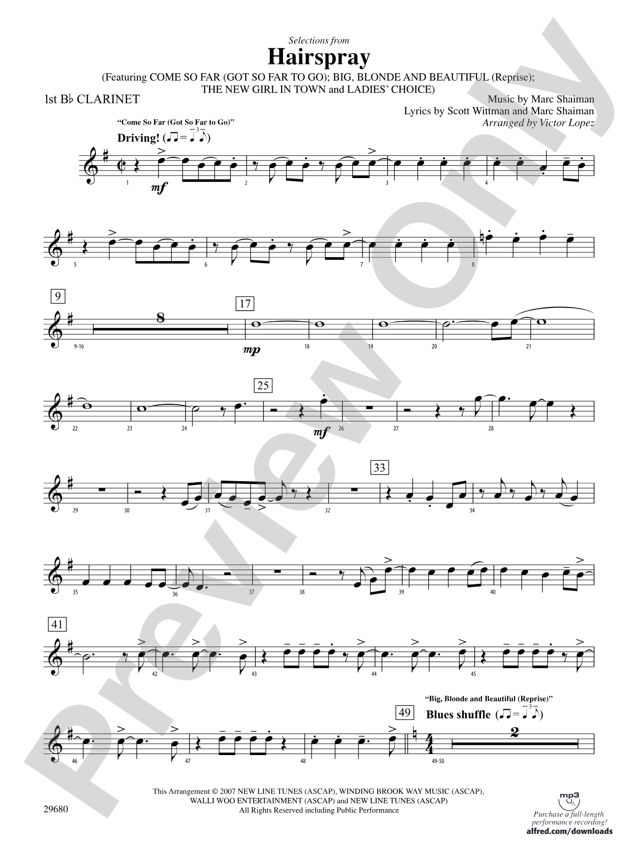 Hairspray, Selections from: 1st B-flat Clarinet