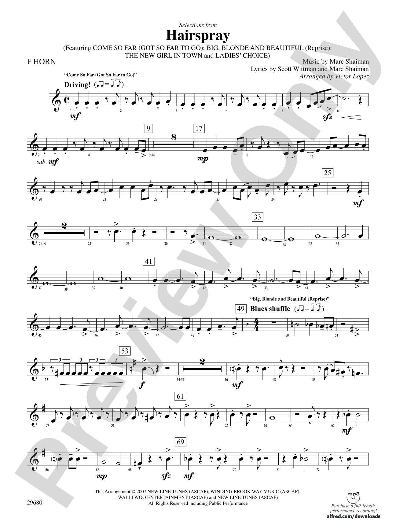 Hairspray, Selections from: 1st F Horn