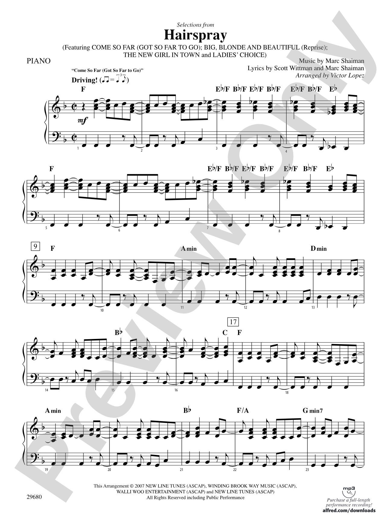 Hairspray, Selections from: Piano Accompaniment
