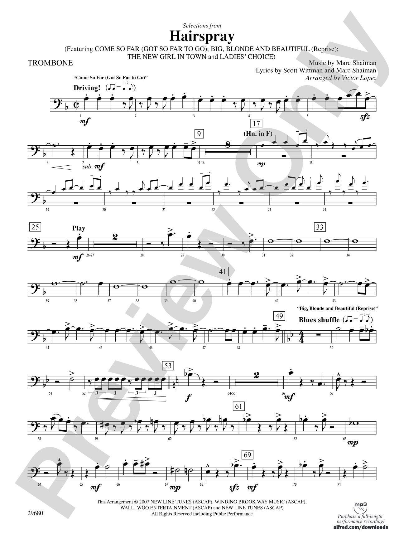Hairspray, Selections from: 1st Trombone
