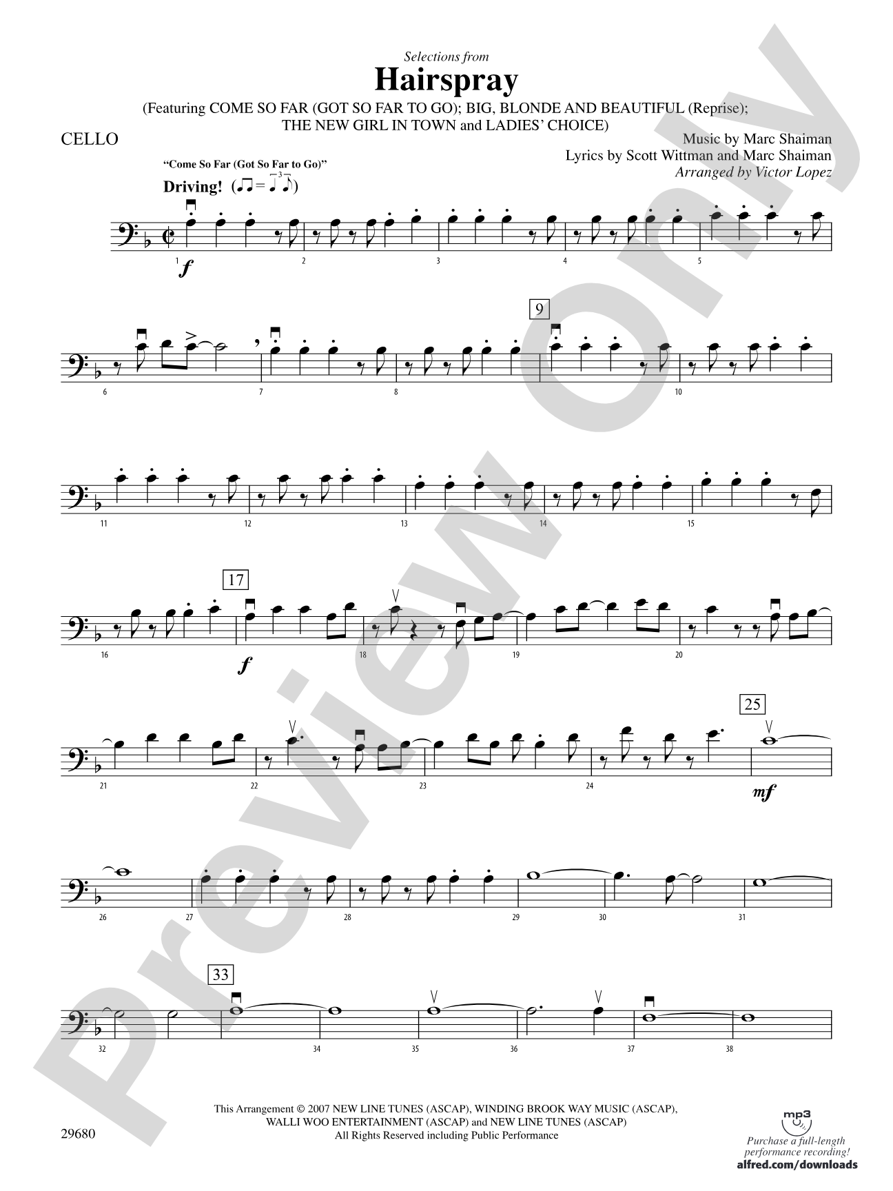 Hairspray, Selections from: Cello