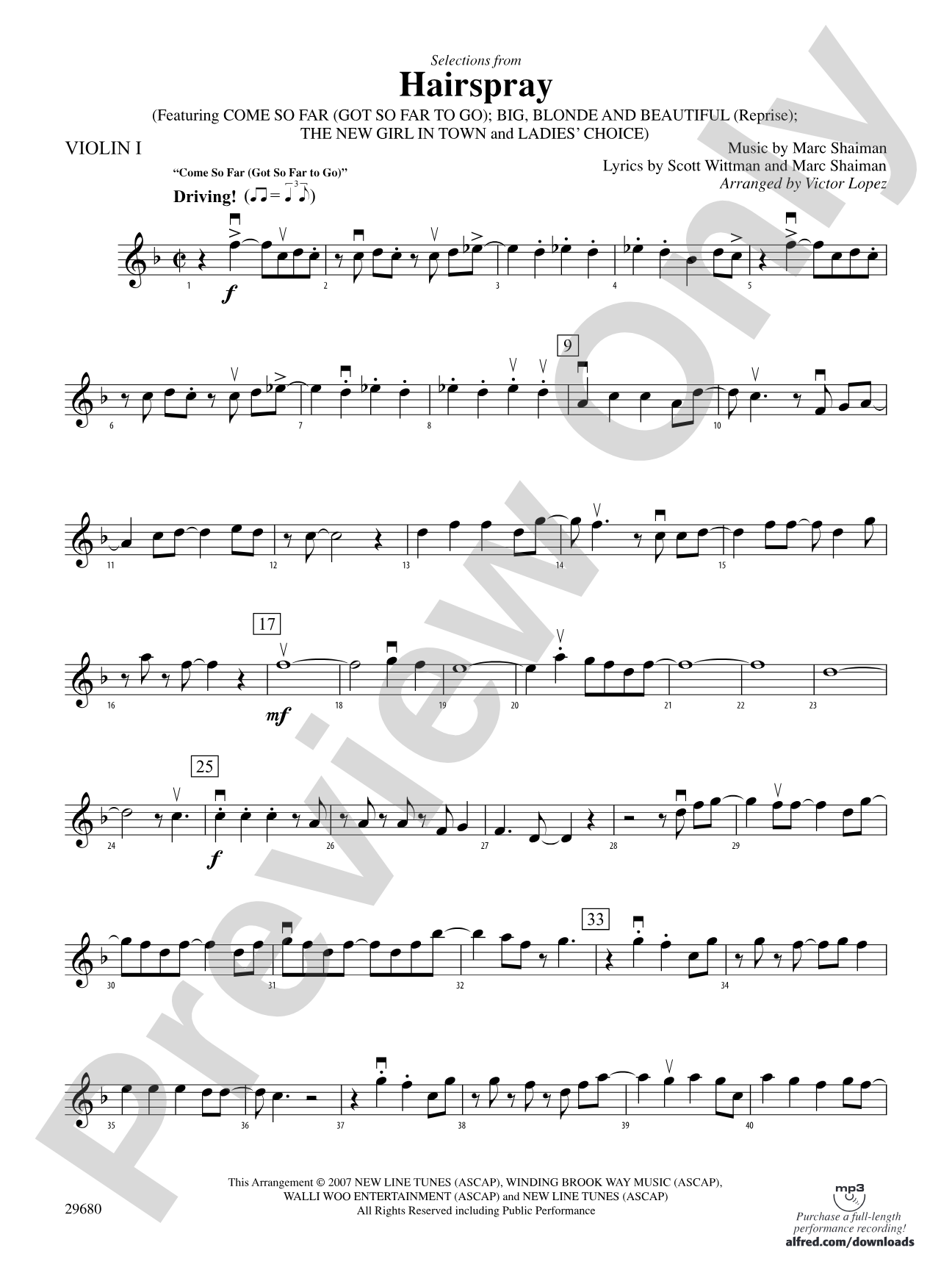 Hairspray, Selections from: 1st Violin