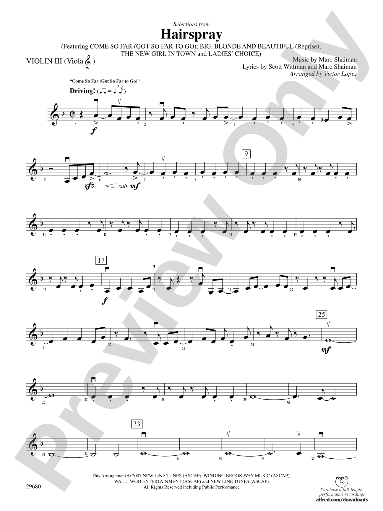 Hairspray, Selections from: 3rd Violin (Viola [TC])