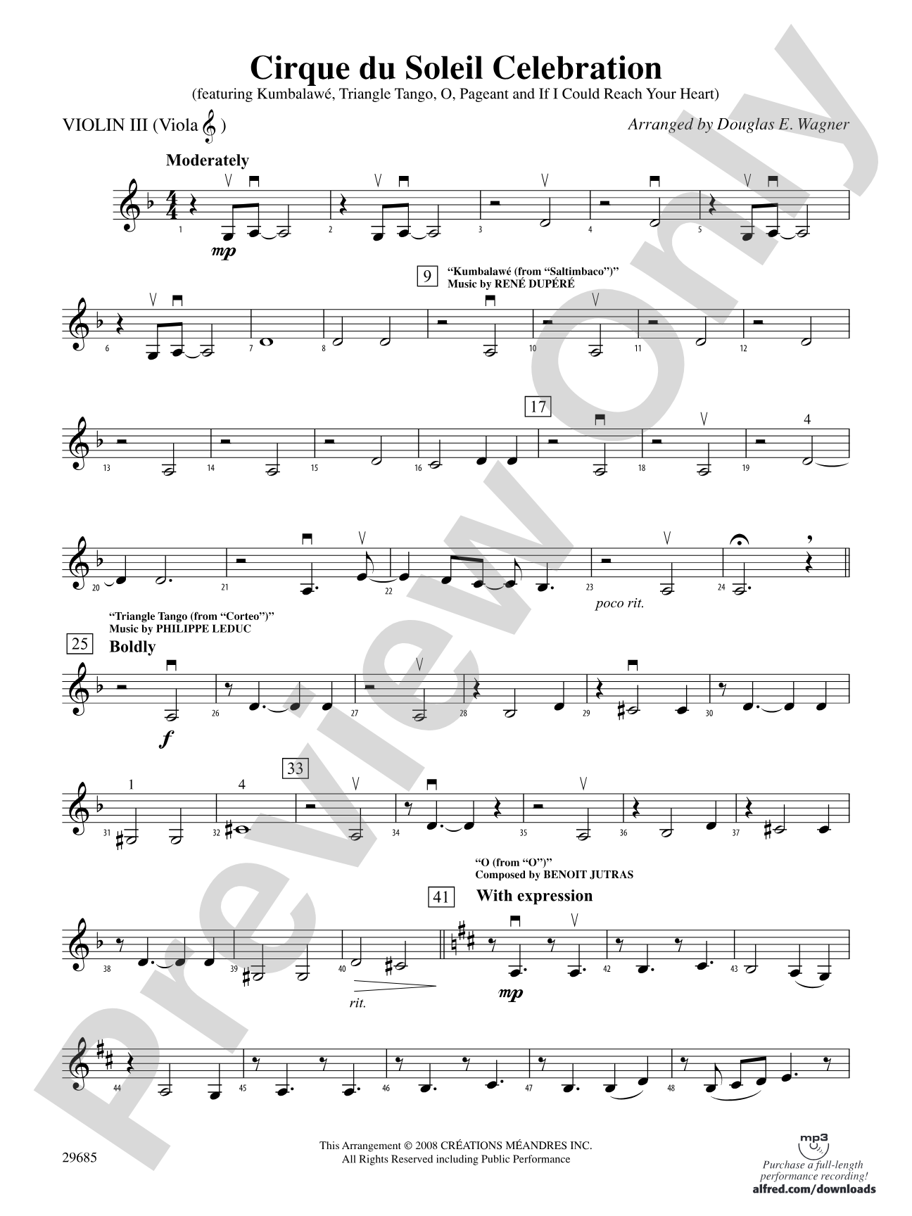 Cirque du Soleil Celebration: 3rd Violin (Viola [TC])