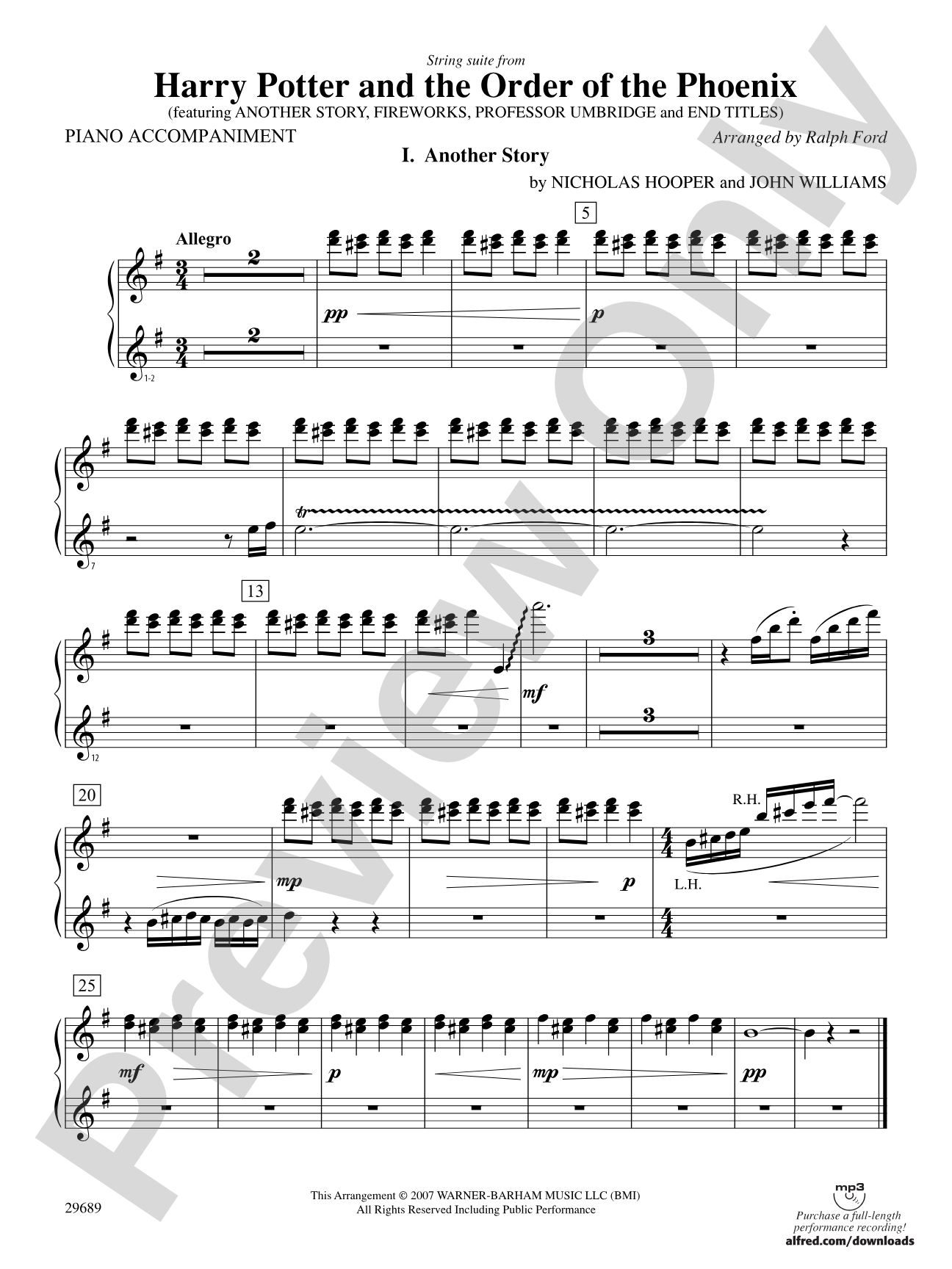 Harry Potter and the Order of the Phoenix, String Suite from: Piano Accompaniment