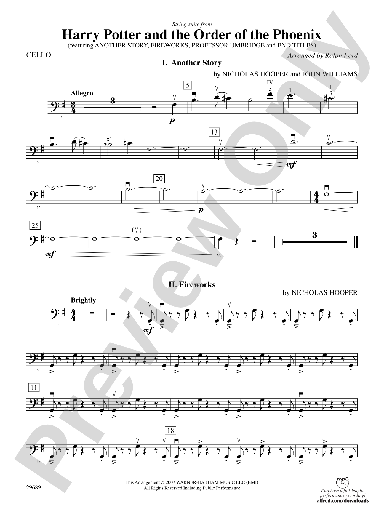 Harry Potter and the Order of the Phoenix, String Suite from: Cello