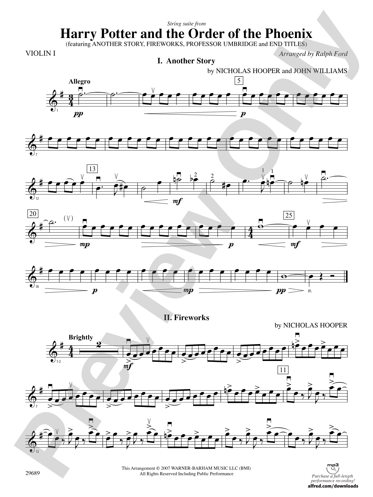 Harry Potter and the Order of the Phoenix, String Suite from: 1st Violin