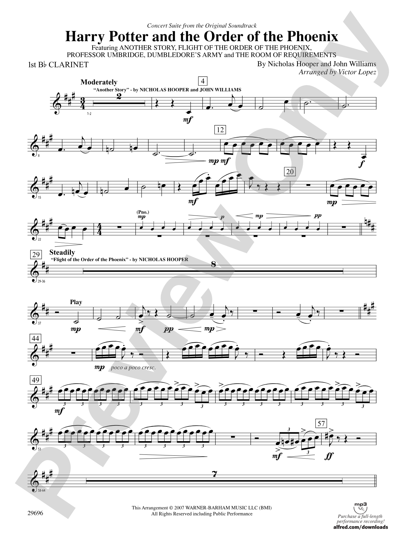Harry Potter and the Order of the Phoenix, Concert Suite from: 1st B-flat Clarinet