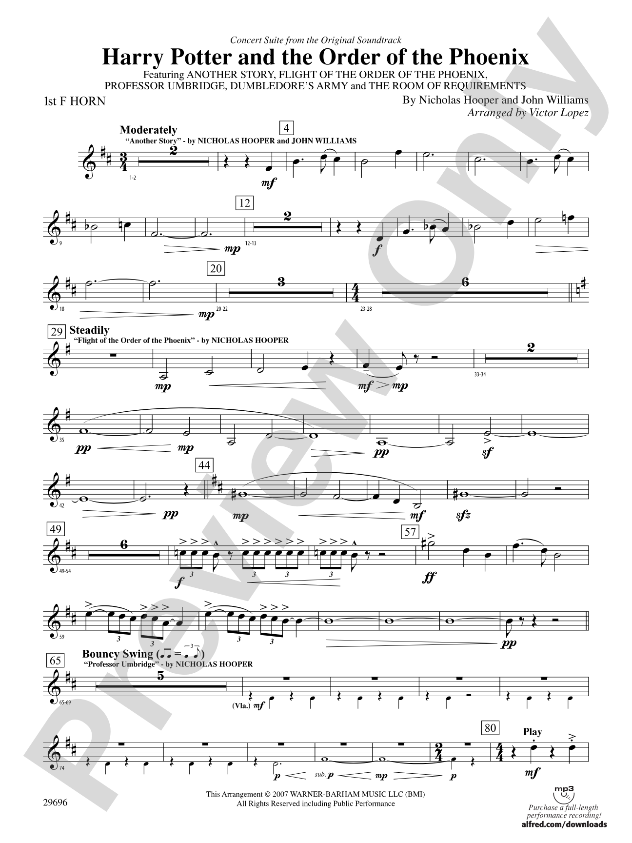 Harry Potter and the Order of the Phoenix, Concert Suite from: 1st F Horn