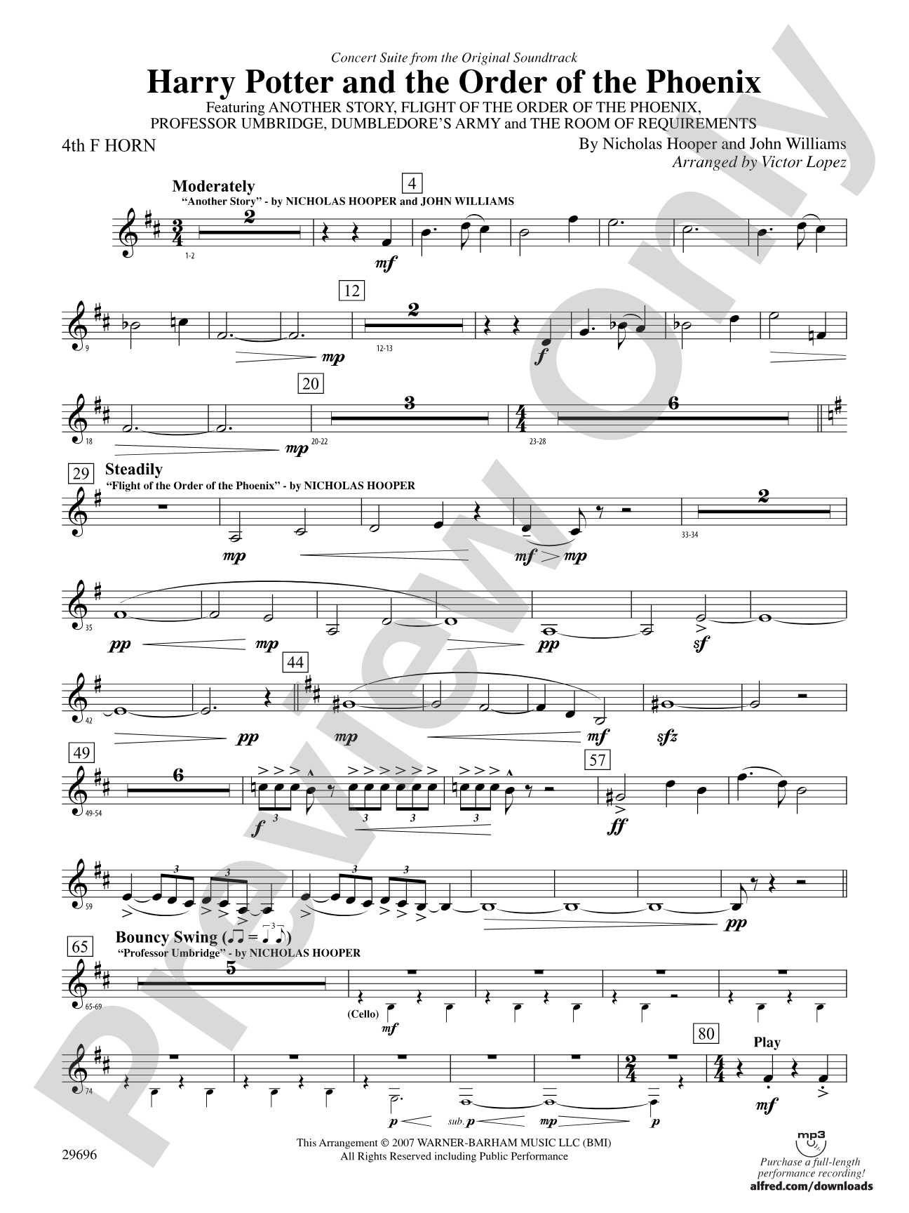 Harry Potter and the Order of the Phoenix, Concert Suite from: 4th F Horn