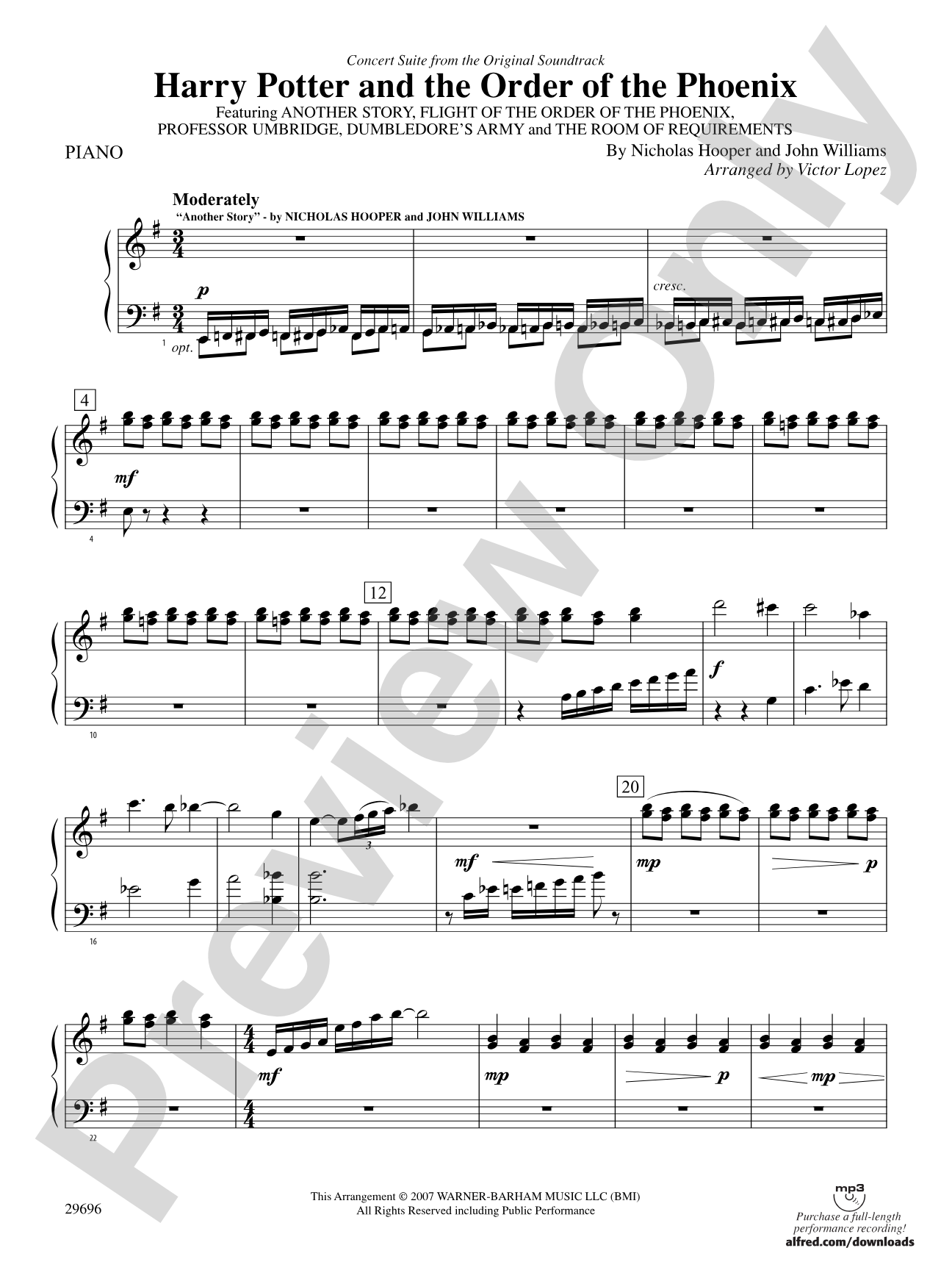 Harry Potter and the Order of the Phoenix, Concert Suite from: Piano Accompaniment