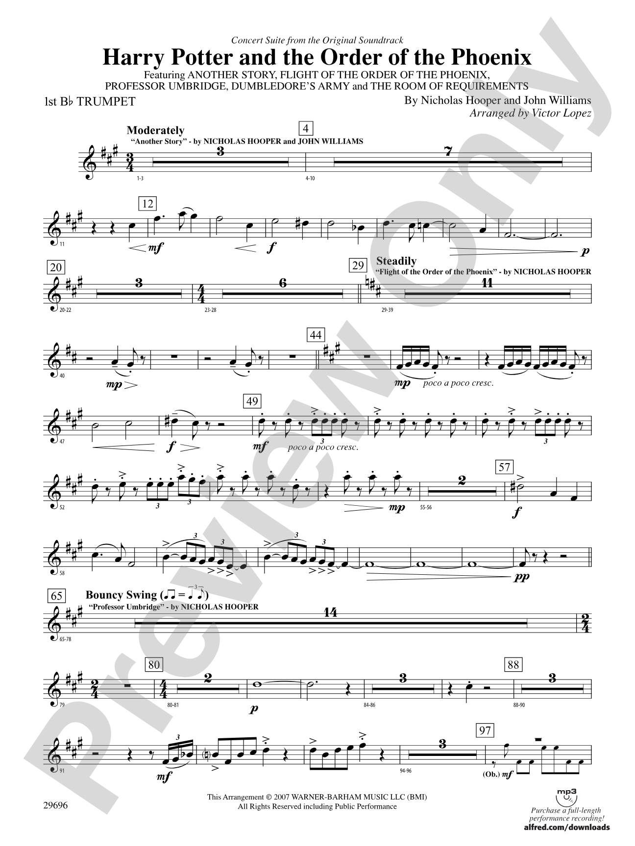 Harry Potter and the Order of the Phoenix, Concert Suite from: 1st B-flat Trumpet