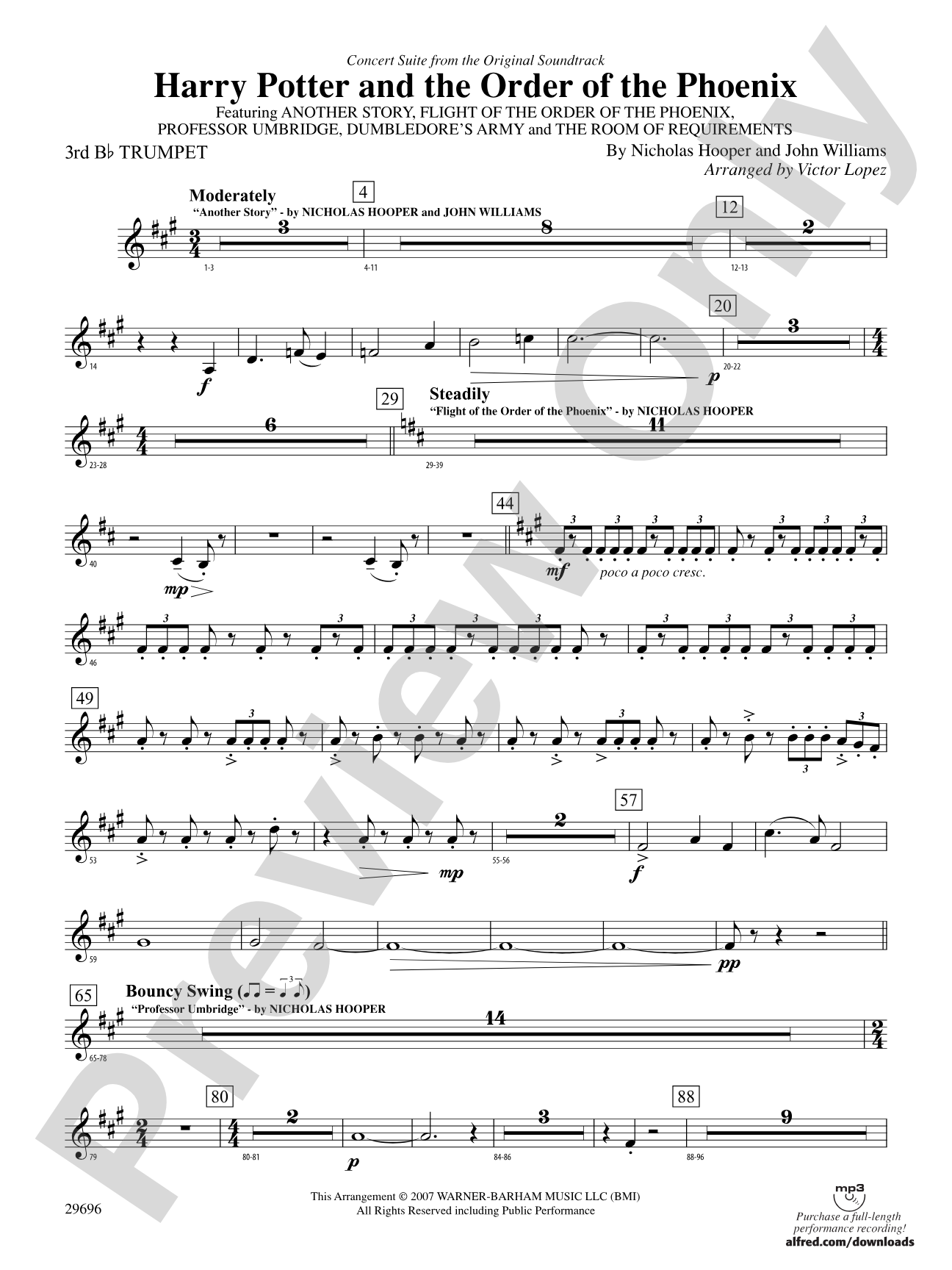 Harry Potter and the Order of the Phoenix, Concert Suite from: 3rd B-flat Trumpet