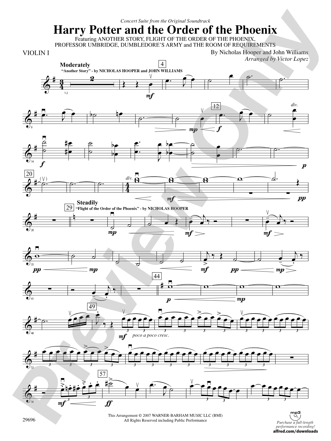 Harry Potter and the Order of the Phoenix, Concert Suite from: 1st Violin